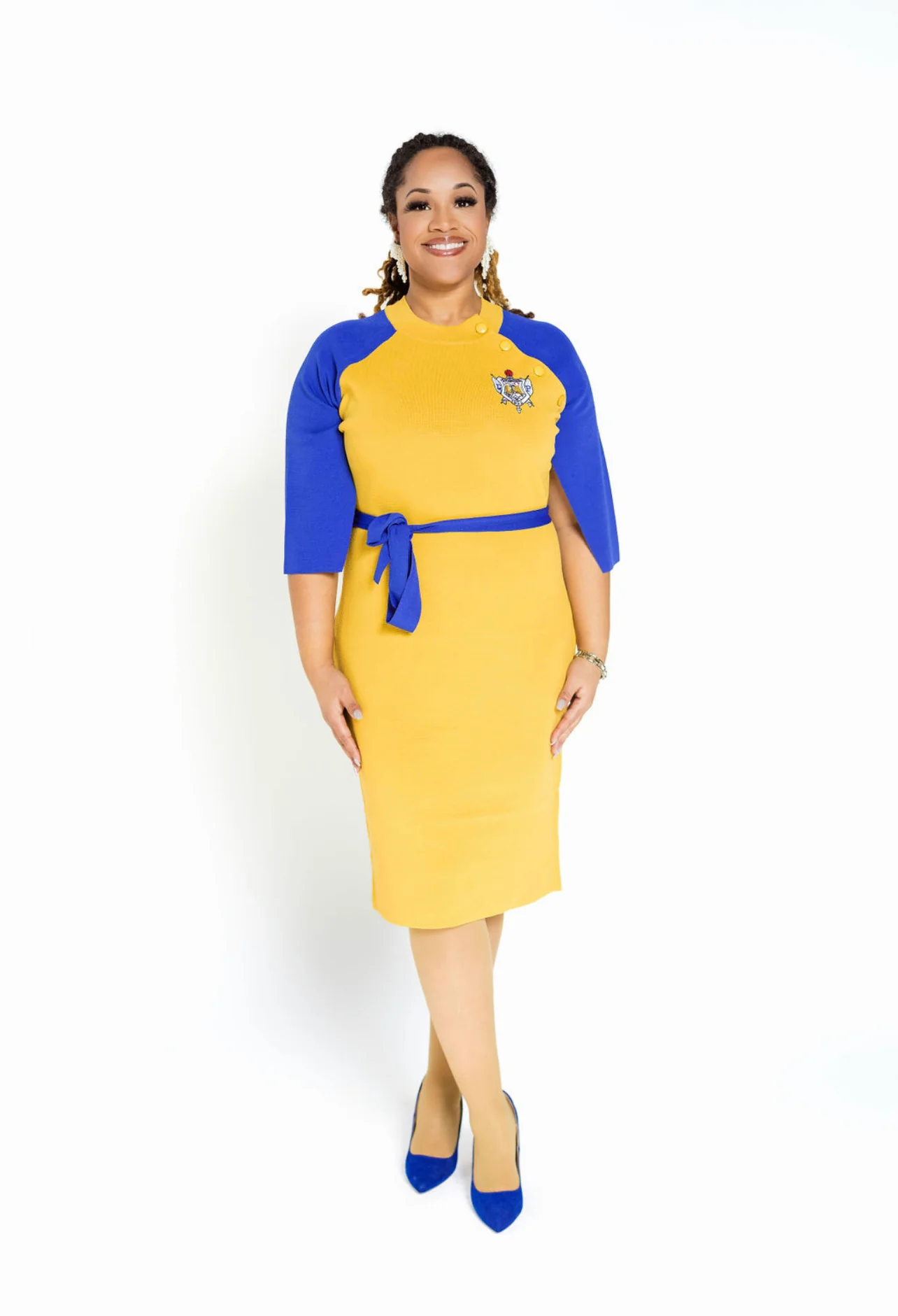 ΣΓΡ Gold Royal Two-Tone Sleeve Cape Dress