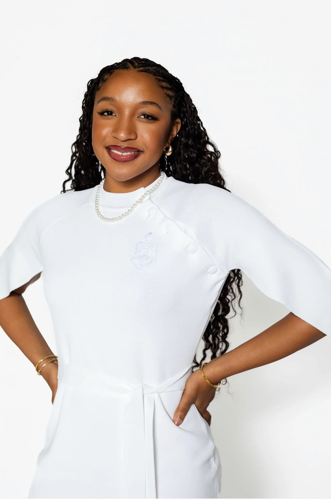 ΔΣΘ Uninterrupted White Cape Sleeve Dress