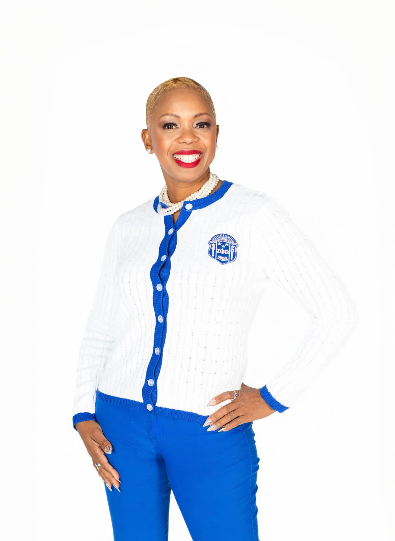 ΖΦΒ White/Blue Button Cable Sweater *Shield Only*