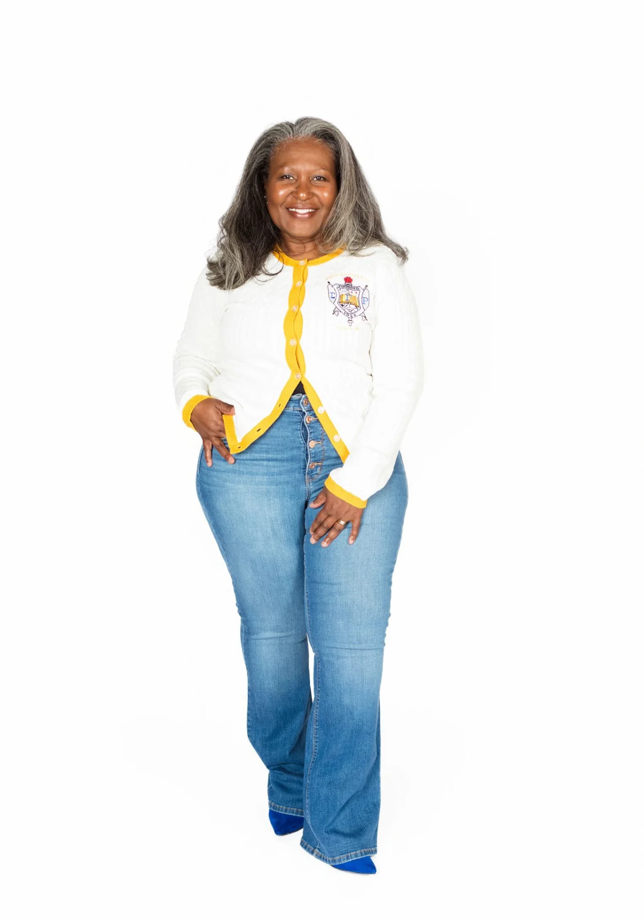 ΣΓΡ White/Gold Button Cable Sweater - Image 2