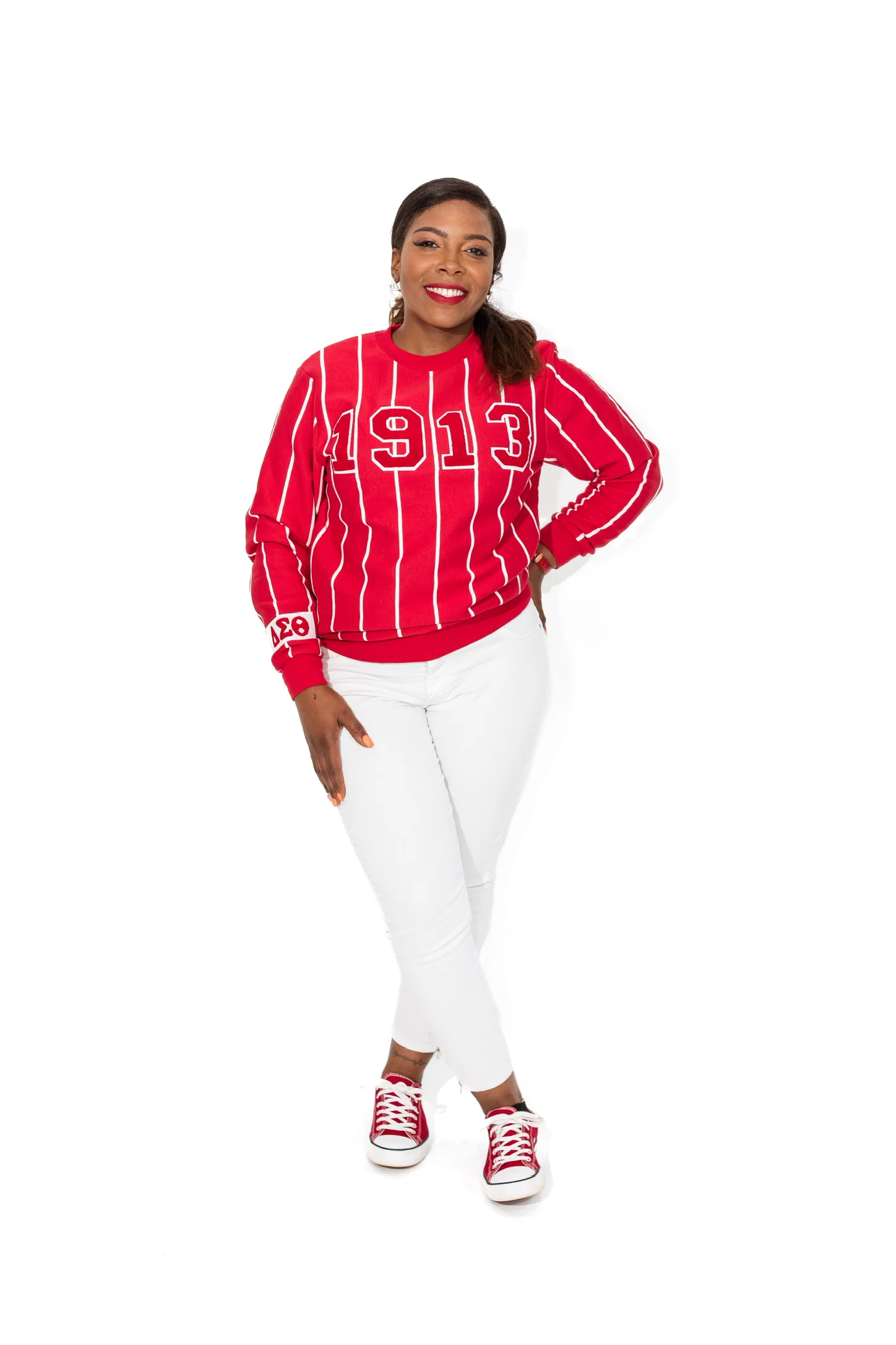 1913 Red Chenille Striped Crew
