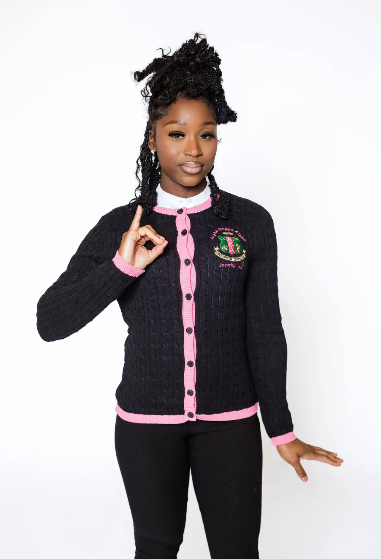 AKA Black/Pink Button Cable Sweater