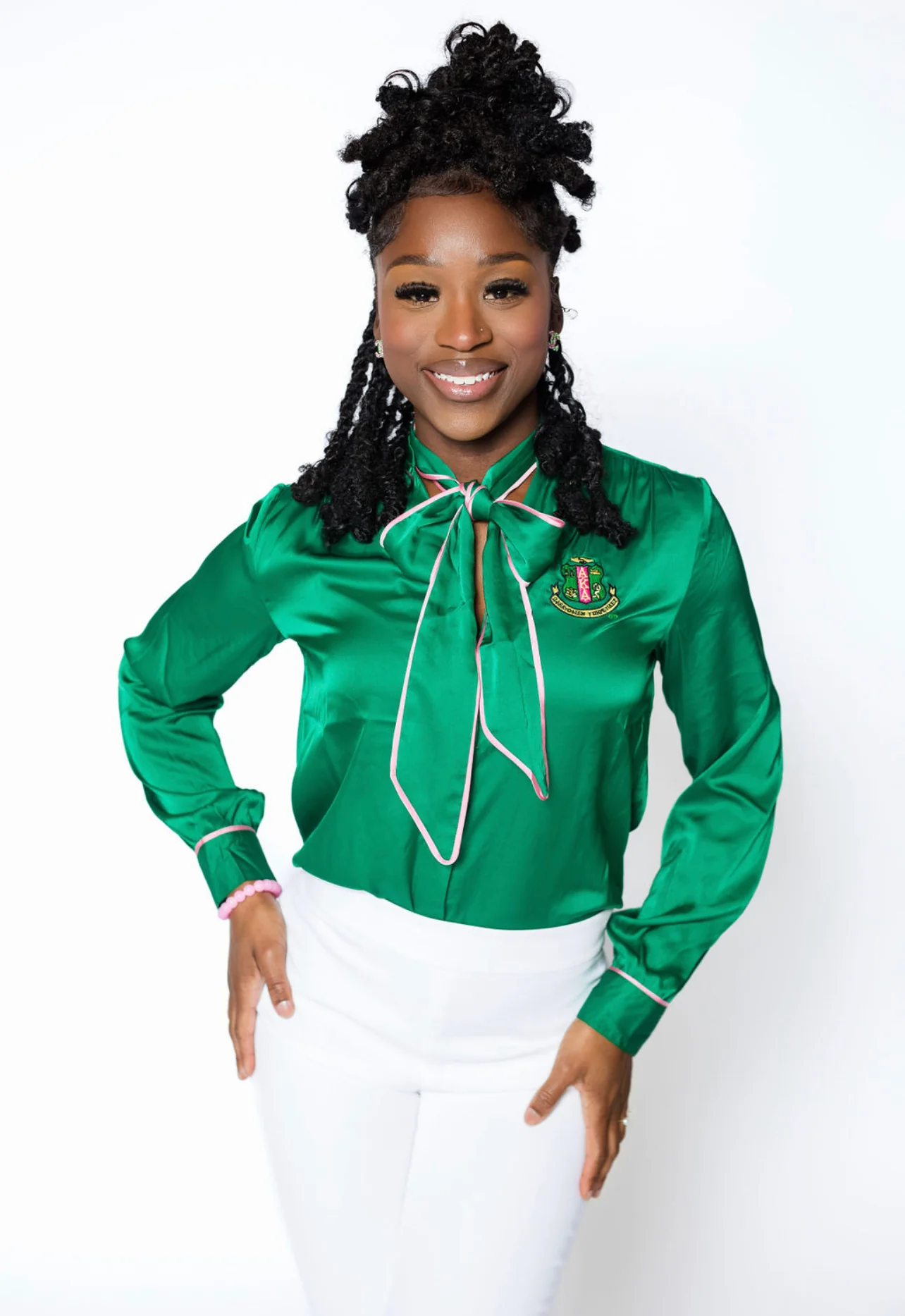AKA Green Ribbon Tie Blouse