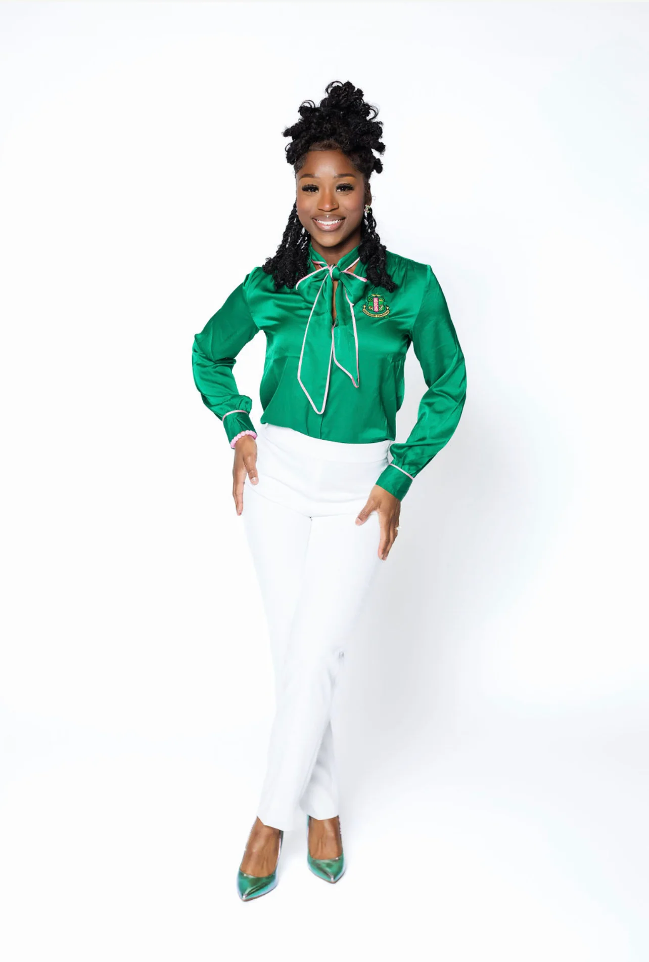AKA Green Ribbon Tie Blouse - Image 2