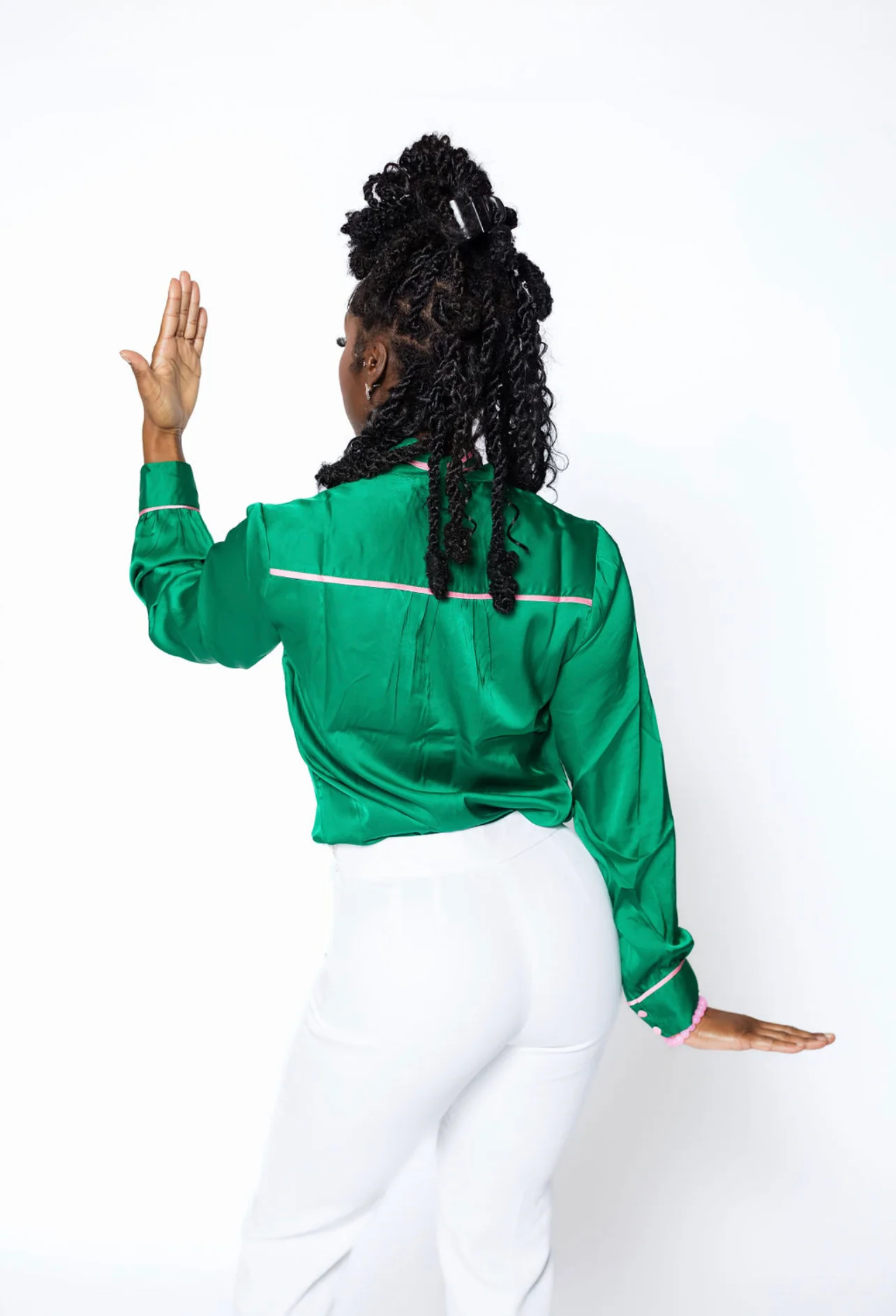 AKA Green Ribbon Tie Blouse - Image 3