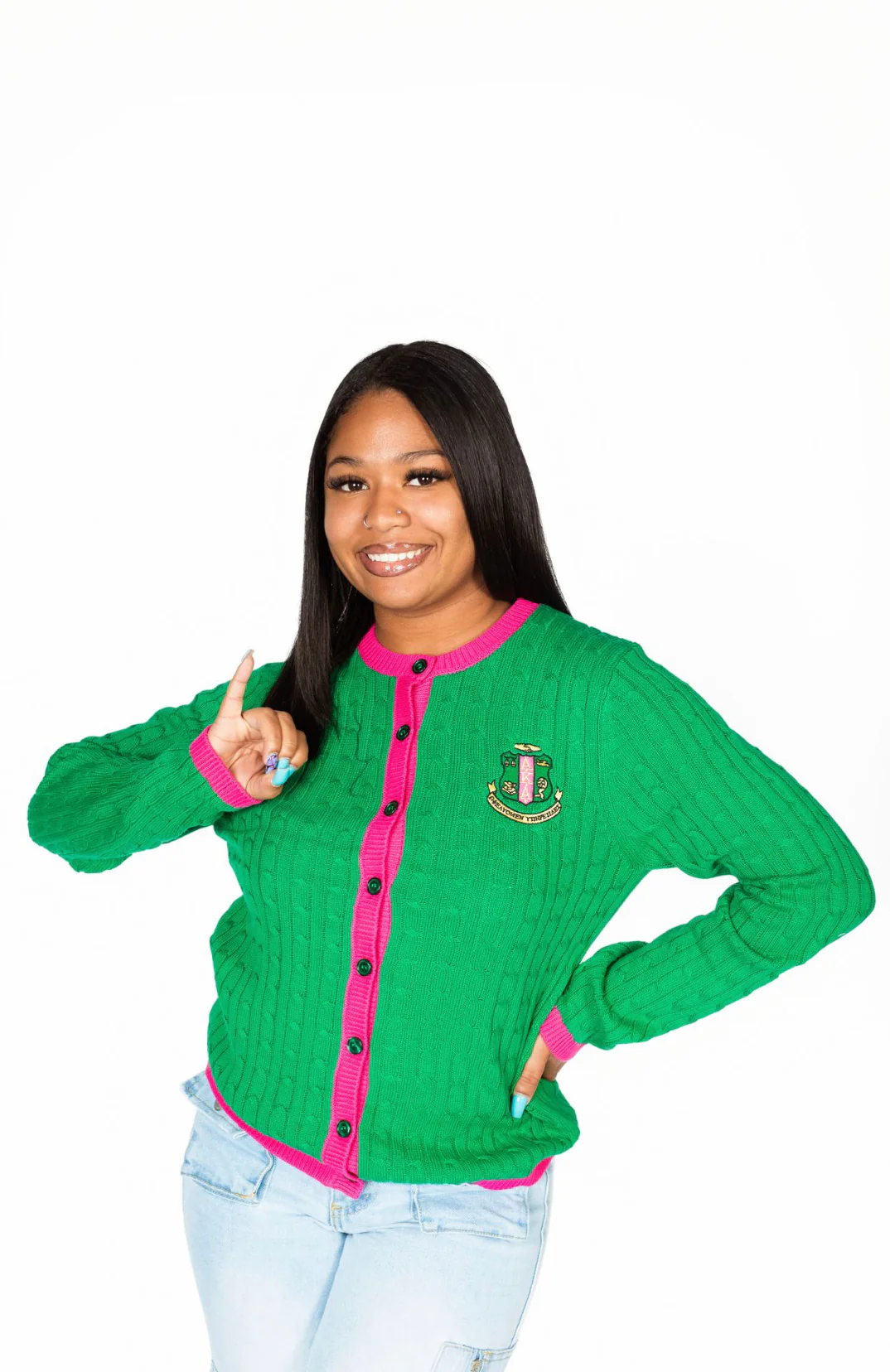 AKA Kelly/Fuchsia Button Cable Sweater *Shield Only*
