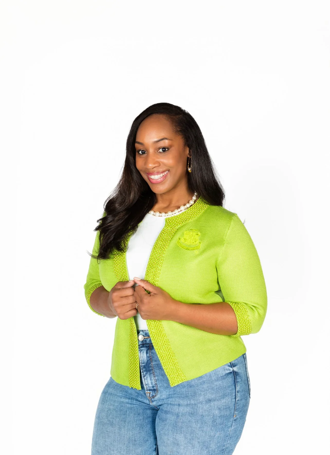 AKA Apple Green Pearl Knit Jacket