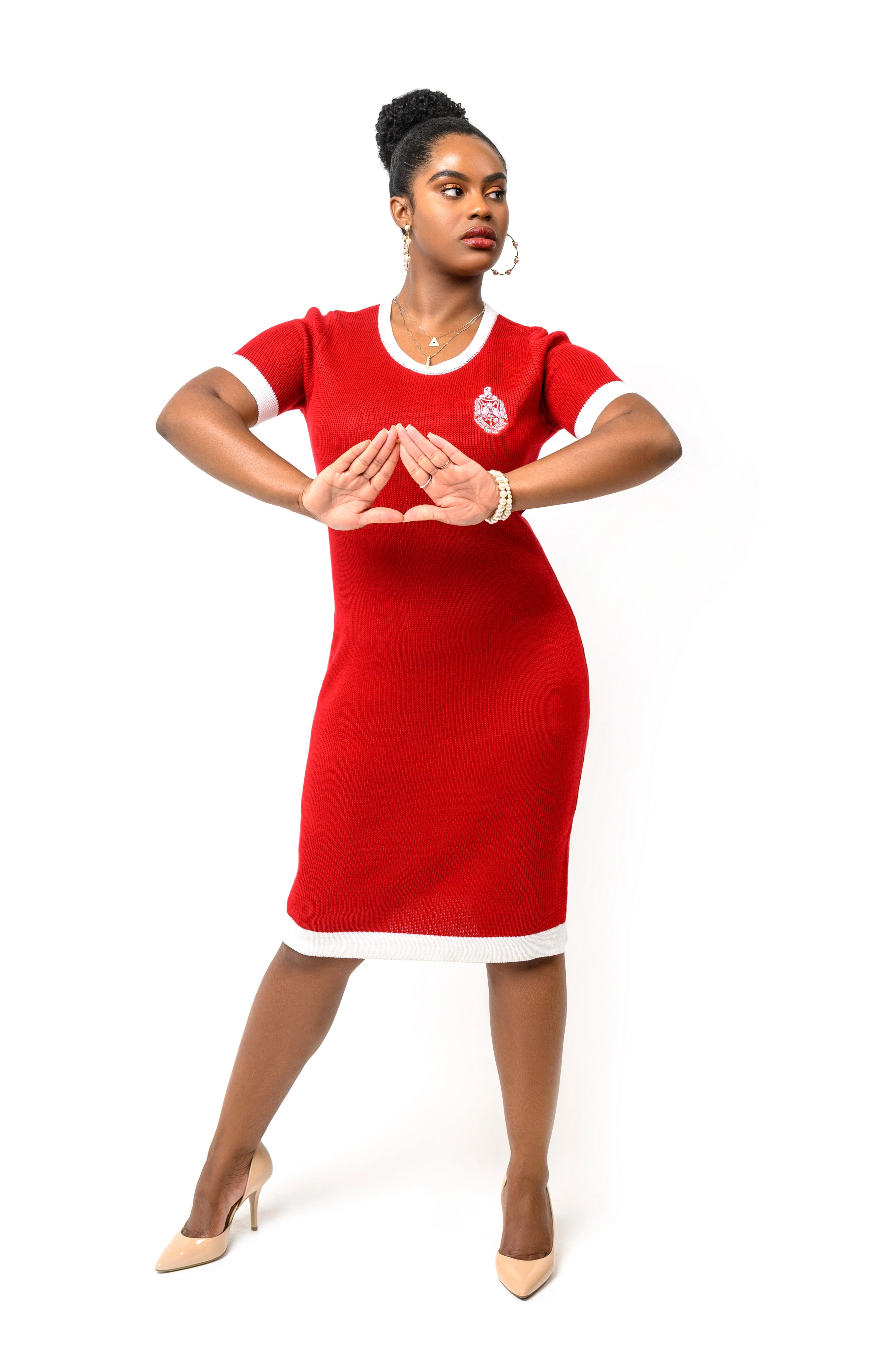 ΔΣΘ 1/4 Sleeved Knit Dress Red - Image 2