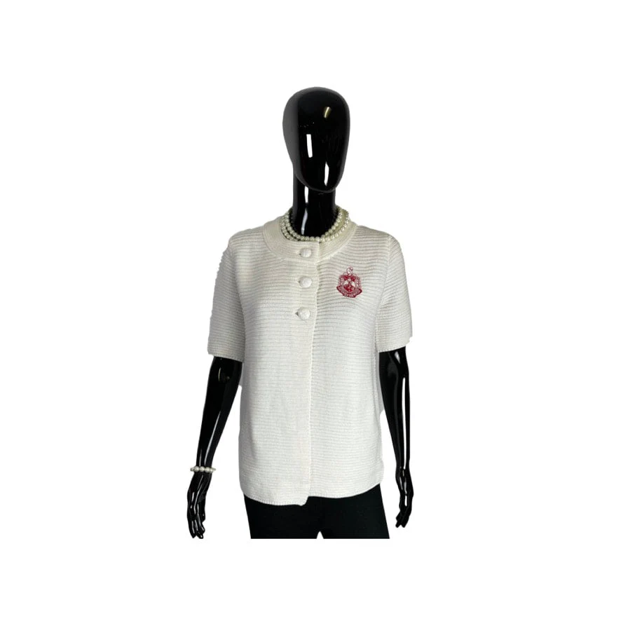 ΔΣΘ 3 BUTTON SWEATER WHITE