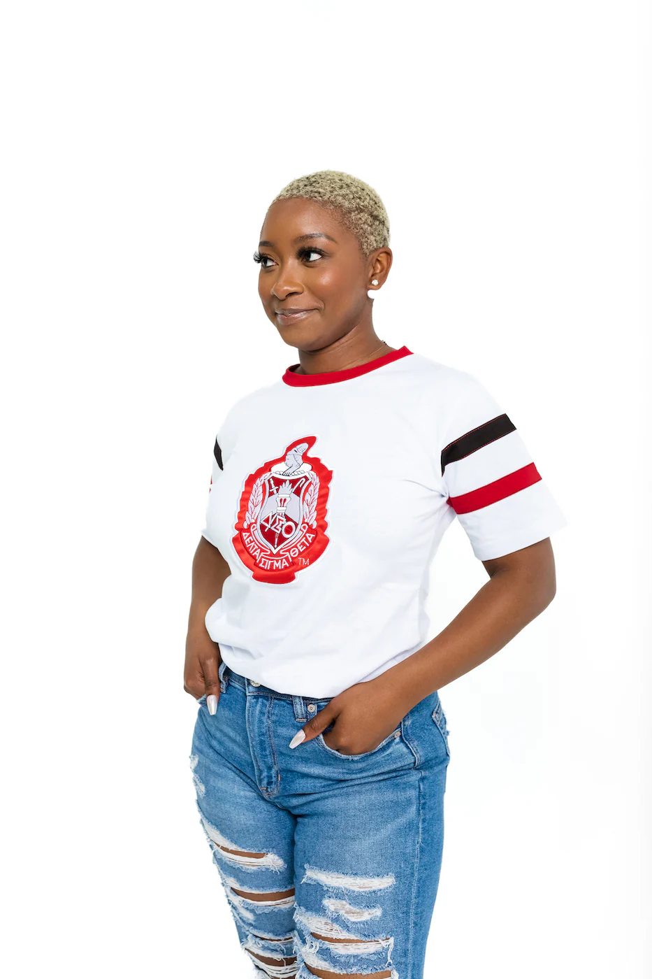 ΔΣΘ White 3D Shield Tee T04