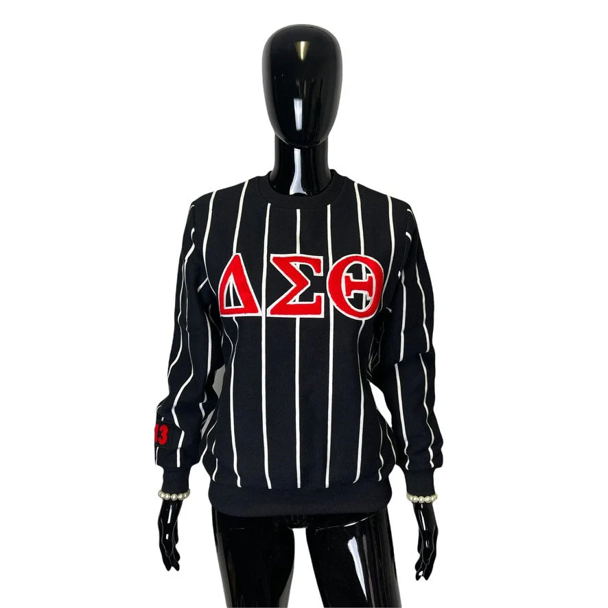 ΔΣΘ Black Chenille Striped Crew - Image 2