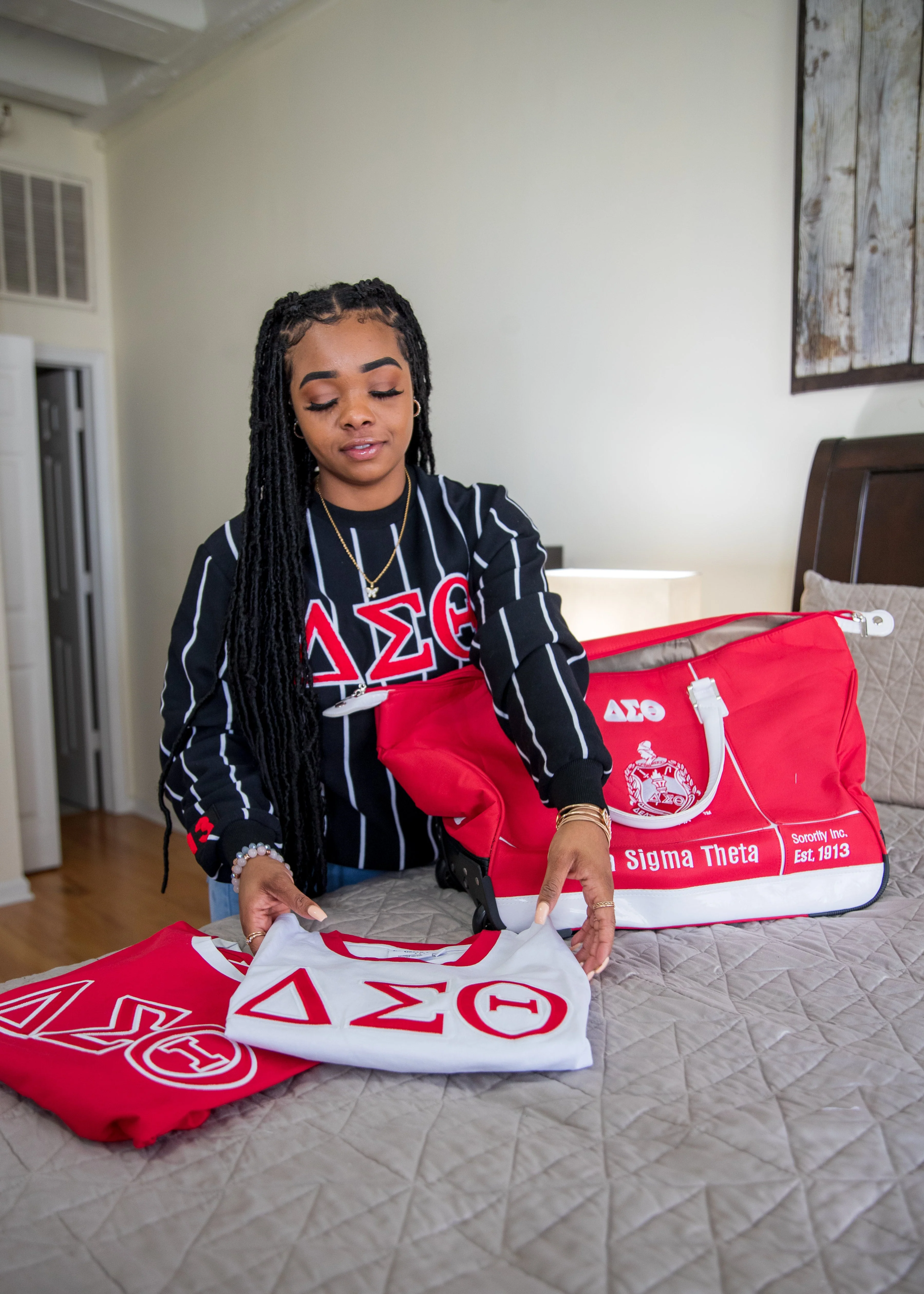 ΔΣΘ Black Chenille Striped Crew - Image 3