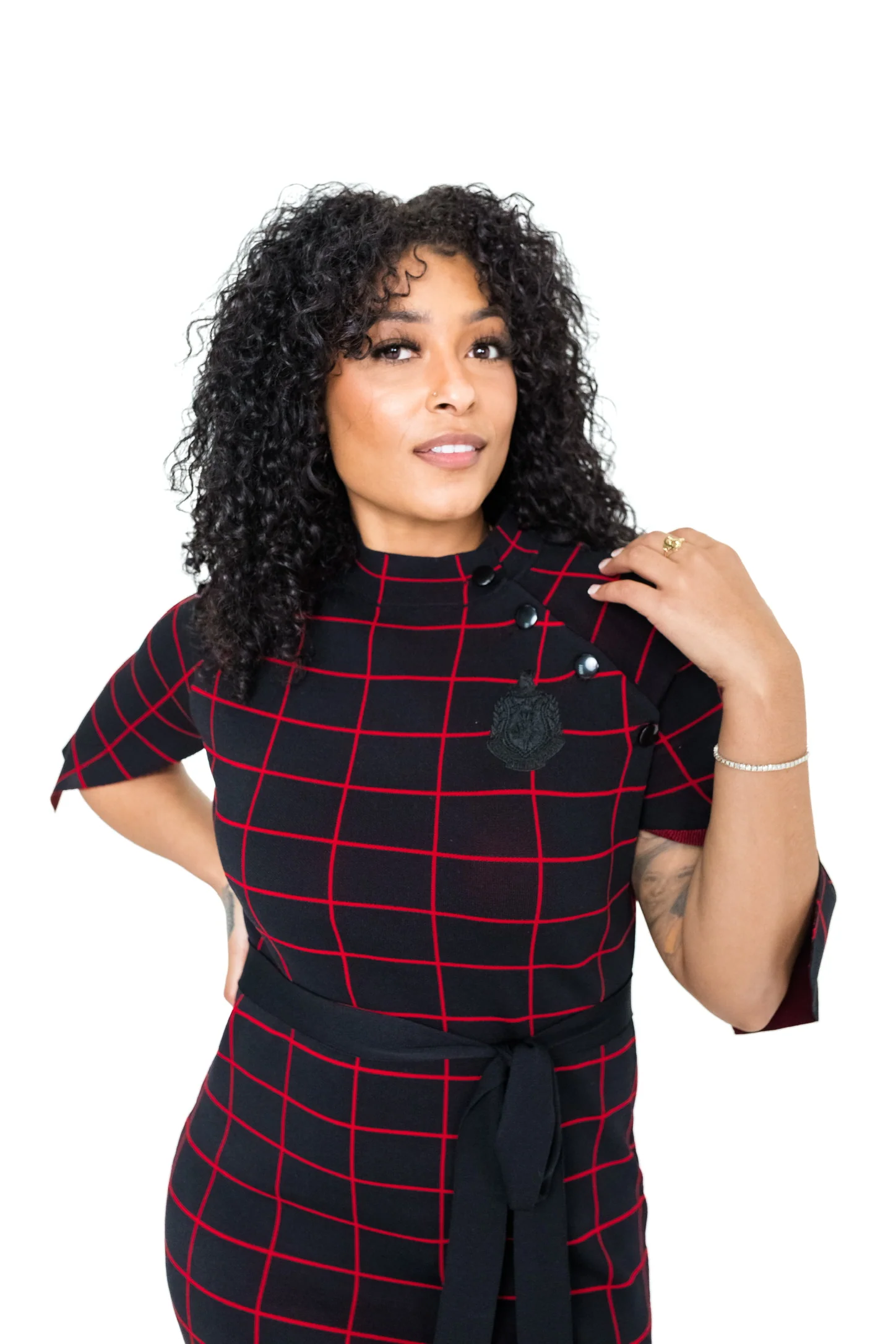ΔΣΘ Black Oxford Check Cape Sleeve Dress