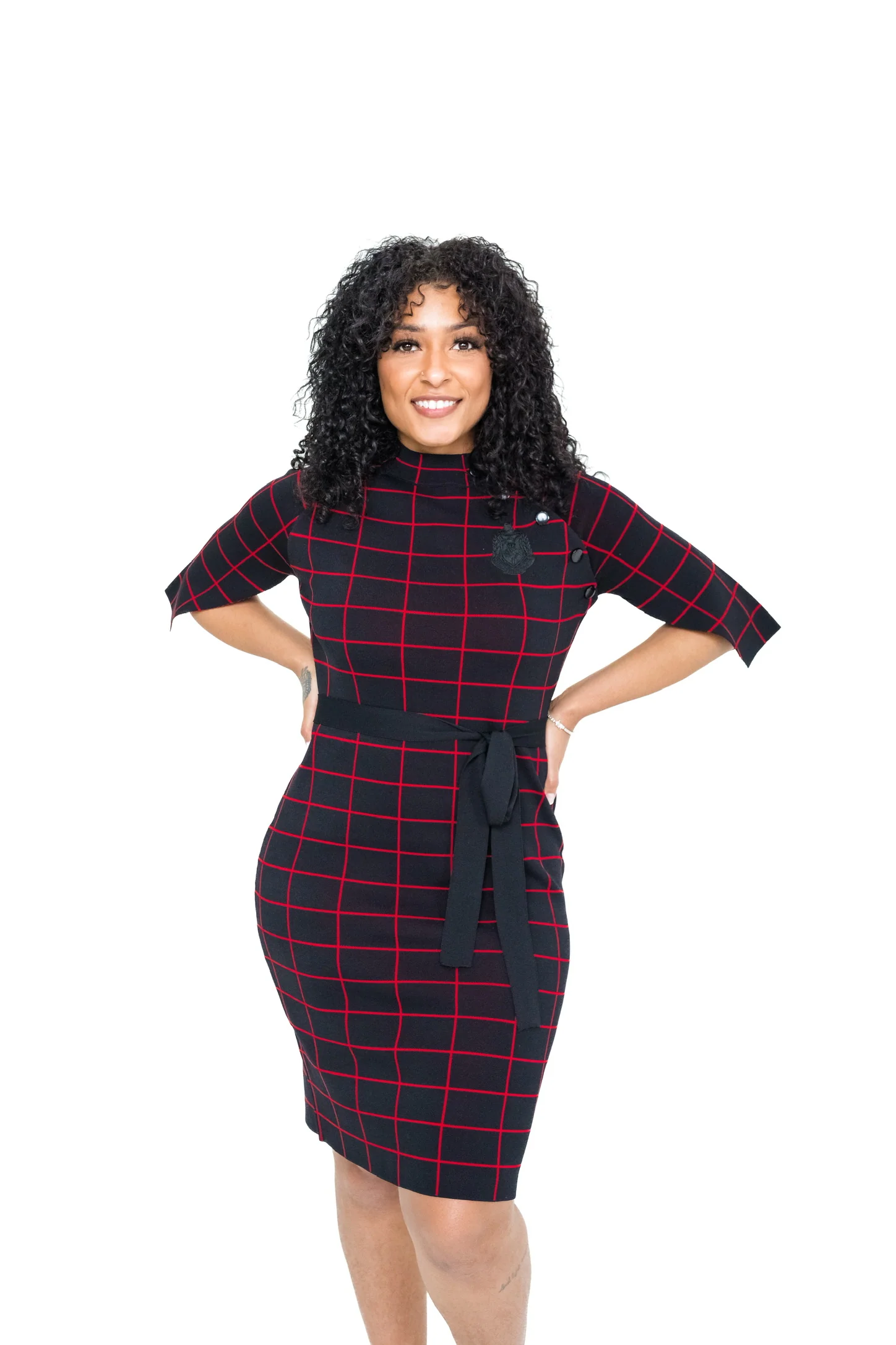 ΔΣΘ Black Oxford Check Cape Sleeve Dress - Image 2