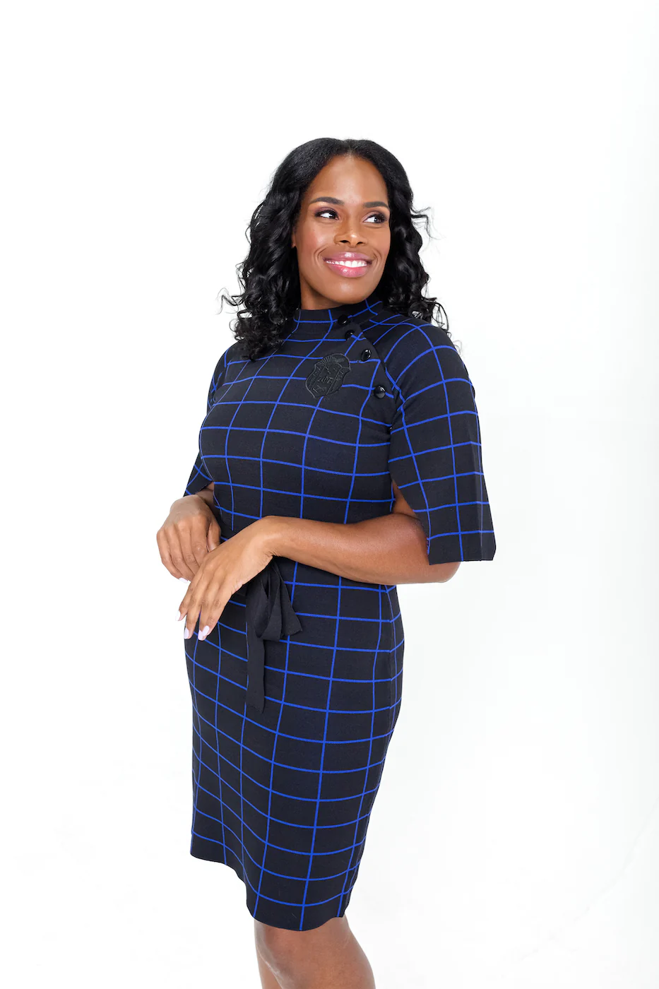 ΖΦΒ Black Oxford Check Cape Sleeve Dress