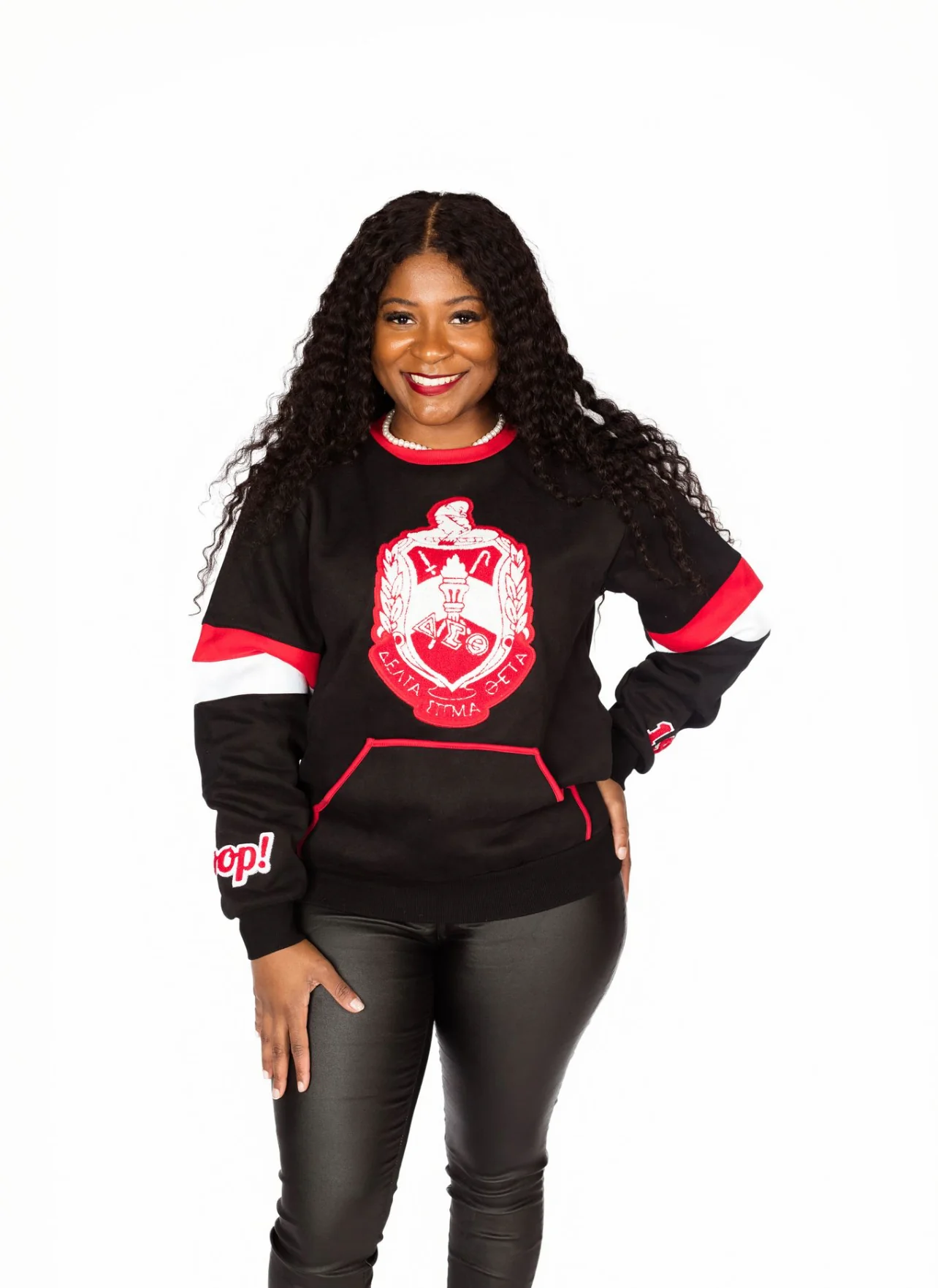 ΔΣΘ Black/Red Chenille Shield Crewneck - Image 4