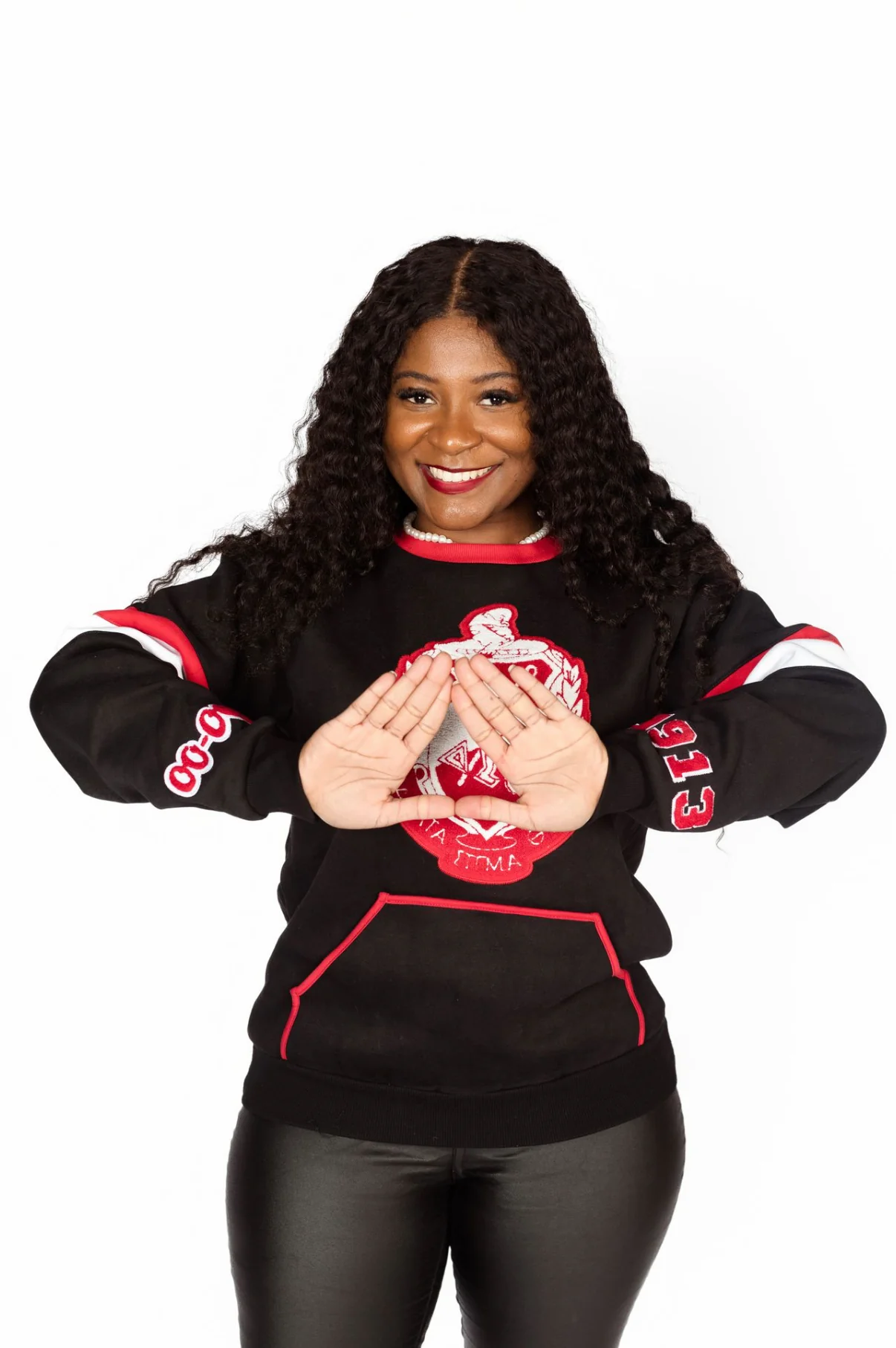 ΔΣΘ Black/Red Chenille Shield Crewneck - Image 5