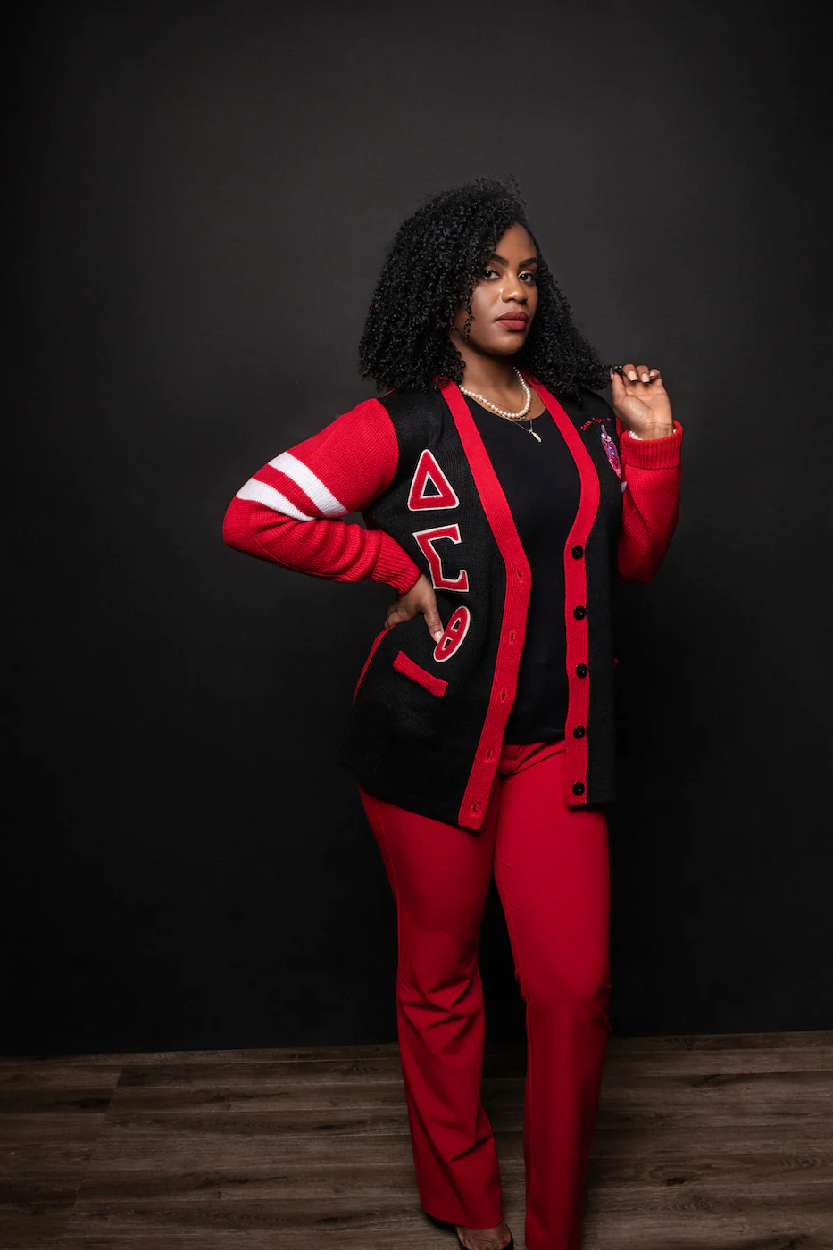 ΔΣΘ Black Tri Color Cardigan w/ white stripes