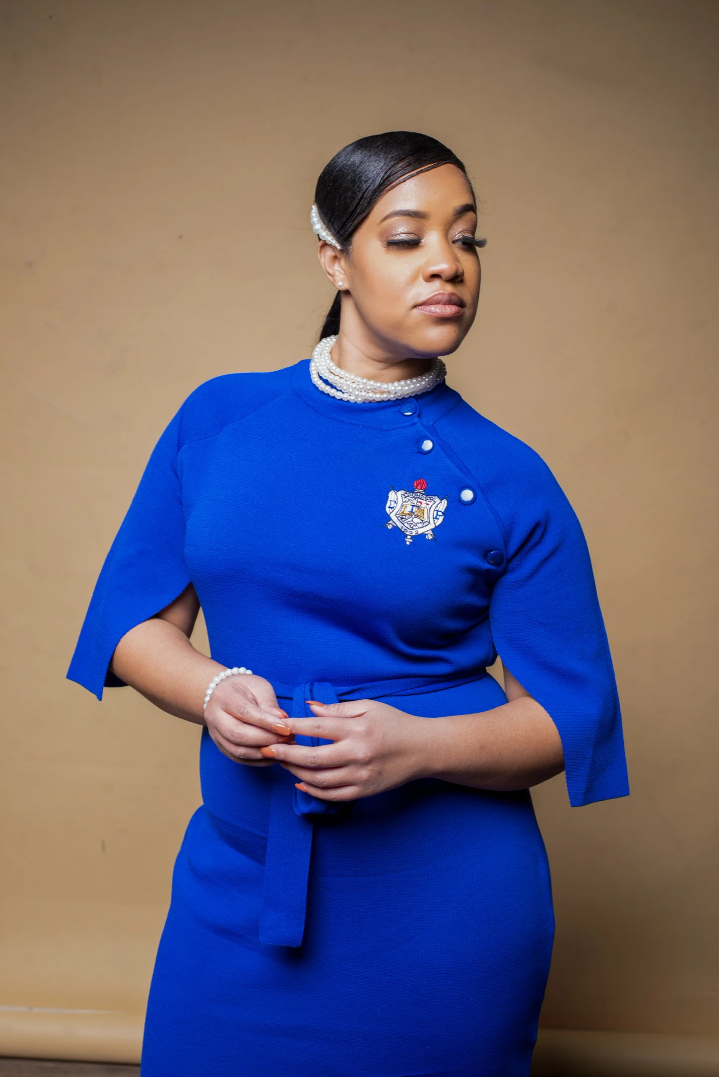 ΣΓΡ Blue Cape Sleeve Dress