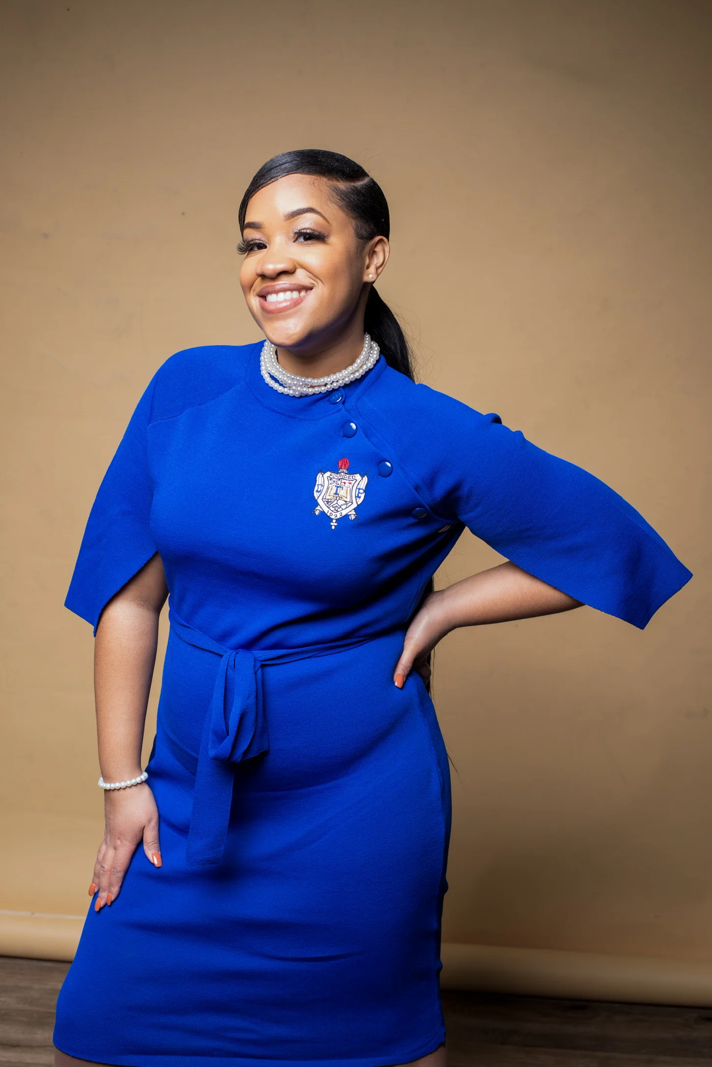 ΣΓΡ Blue Cape Sleeve Dress - Image 2