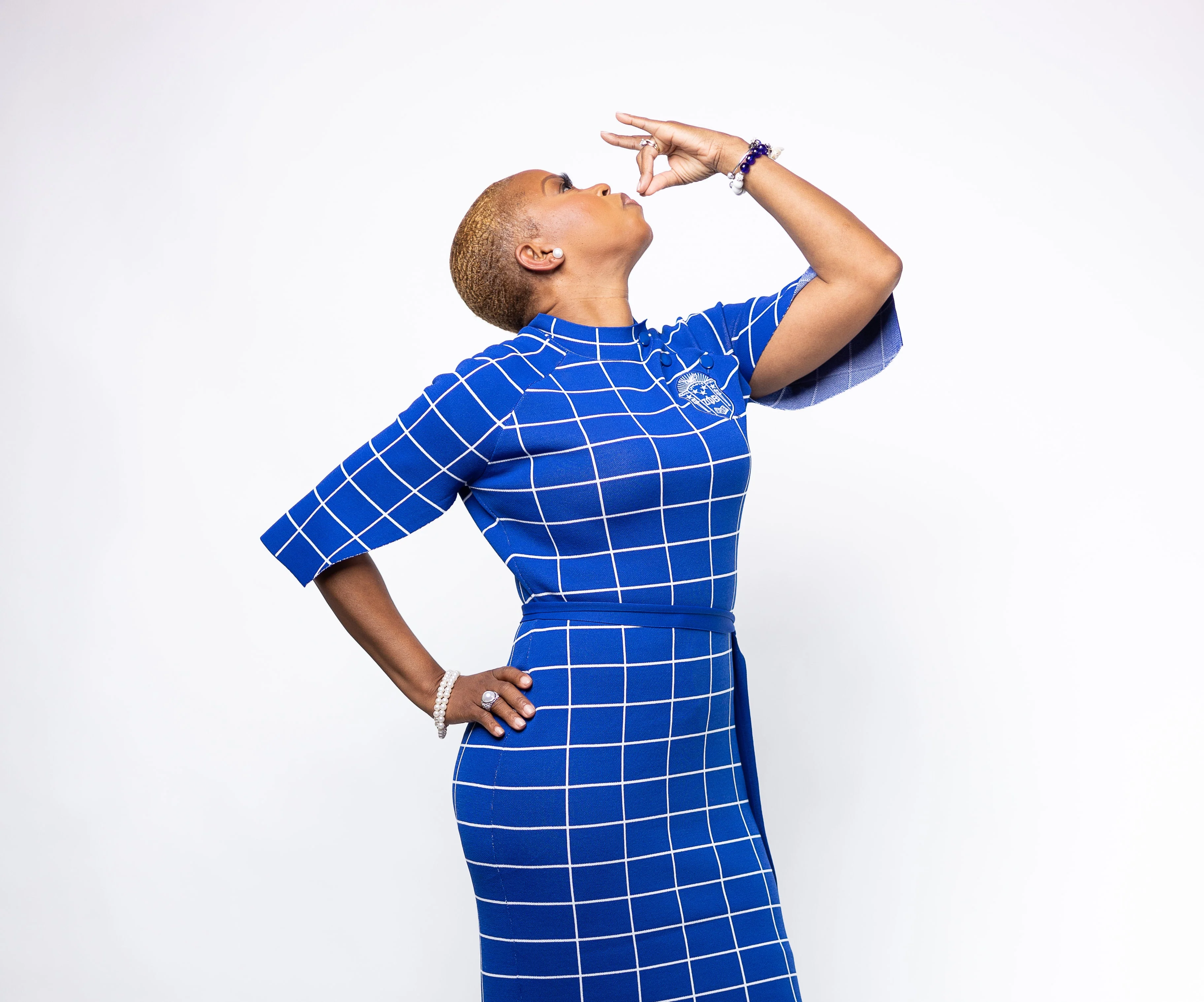 ΖΦΒ Blue Oxford Check Cape Sleeve Dress