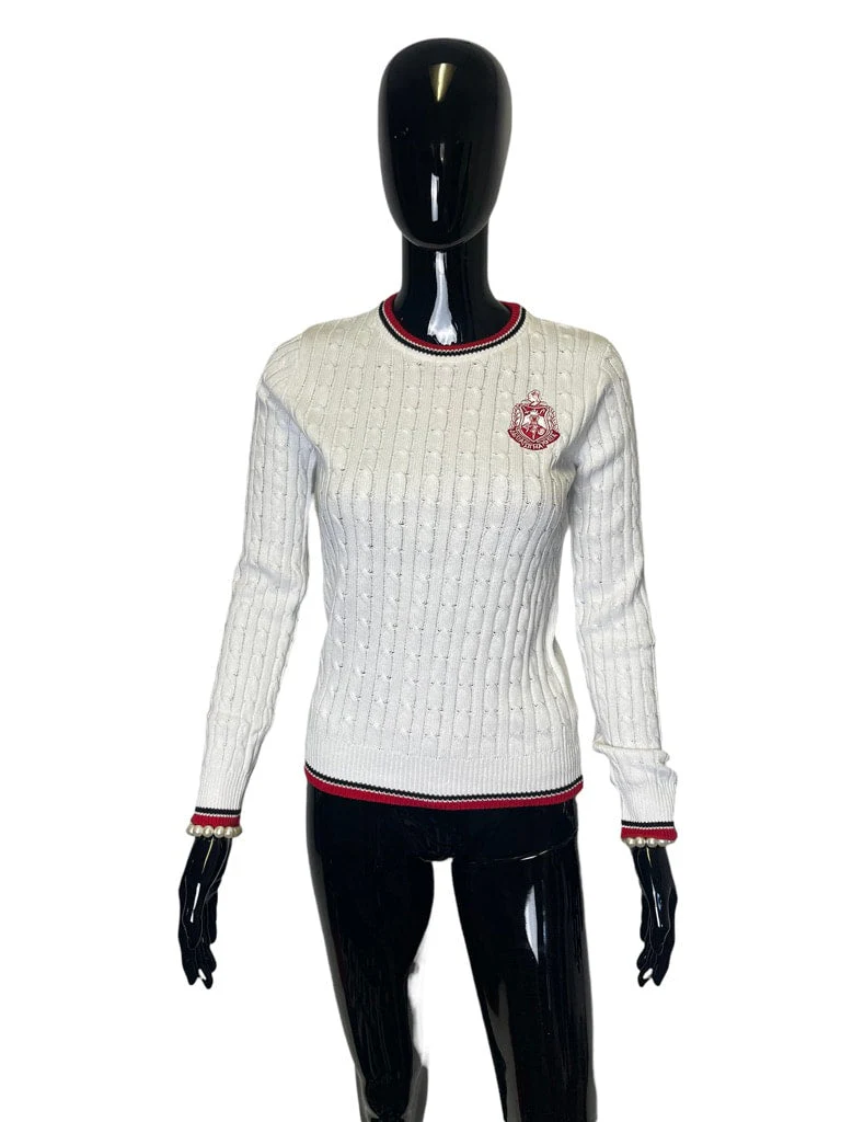 ΔΣΘ Cable Crewneck White - Image 2