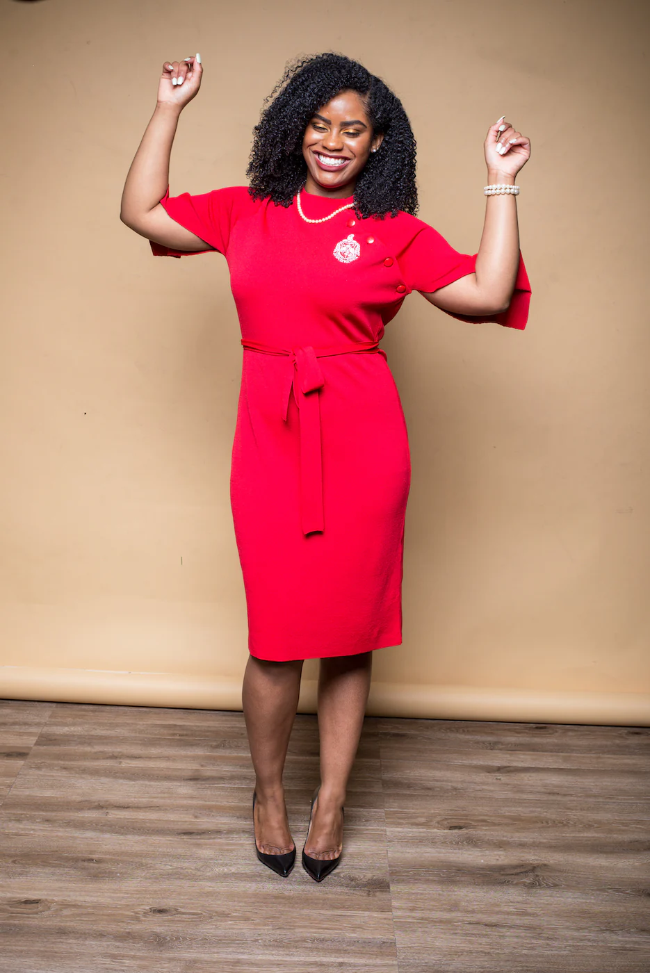 ΔΣΘ Red Cape Sleeve Dress