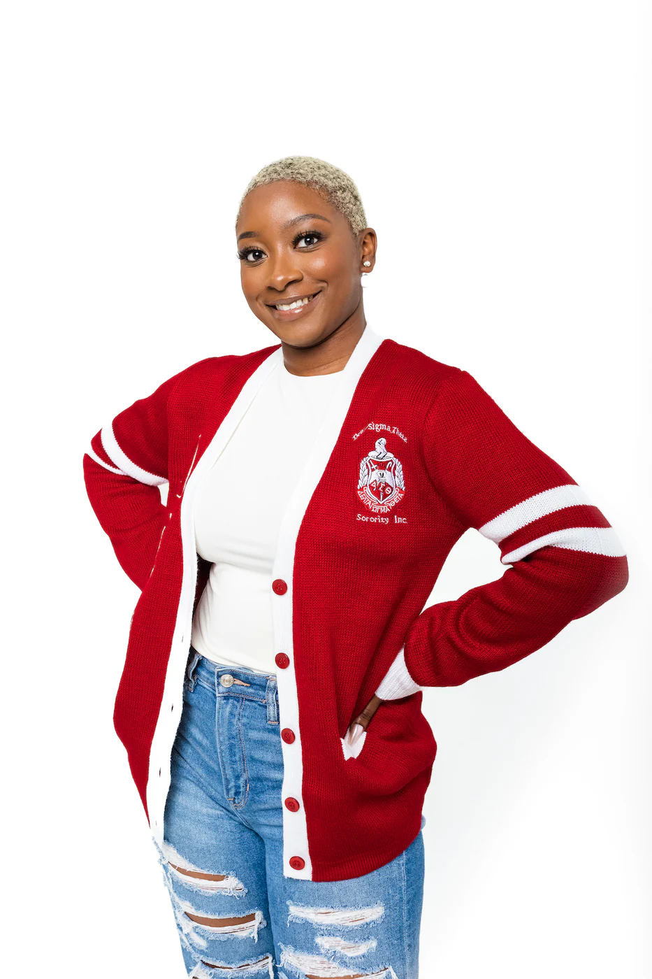 ΔΣΘ Red/White Cardigan