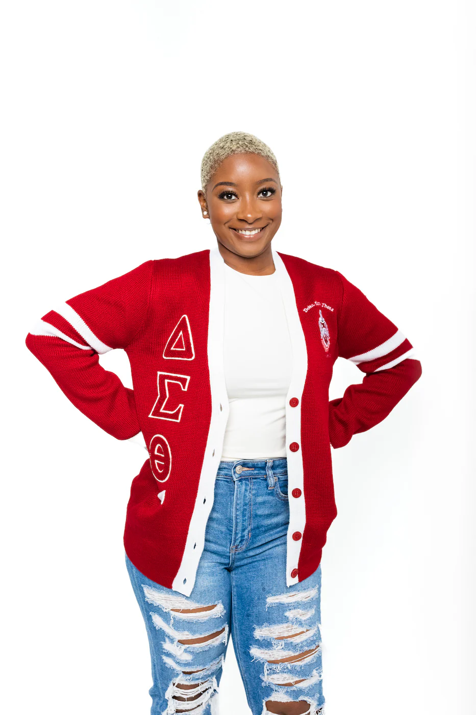 ΔΣΘ Red/White Cardigan - Image 2