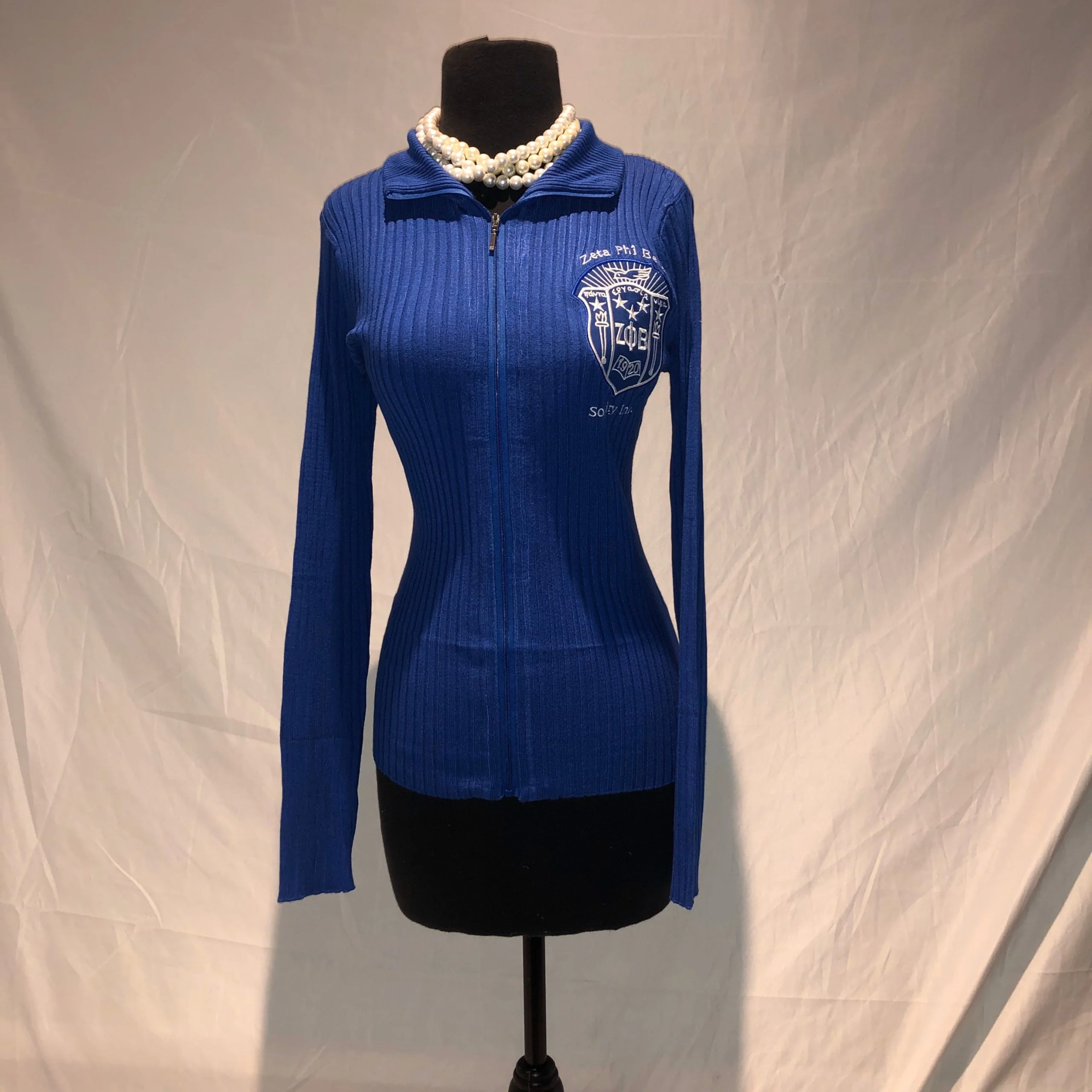 ΖΦΒ RIBBED ZIP SWEATER BLUE