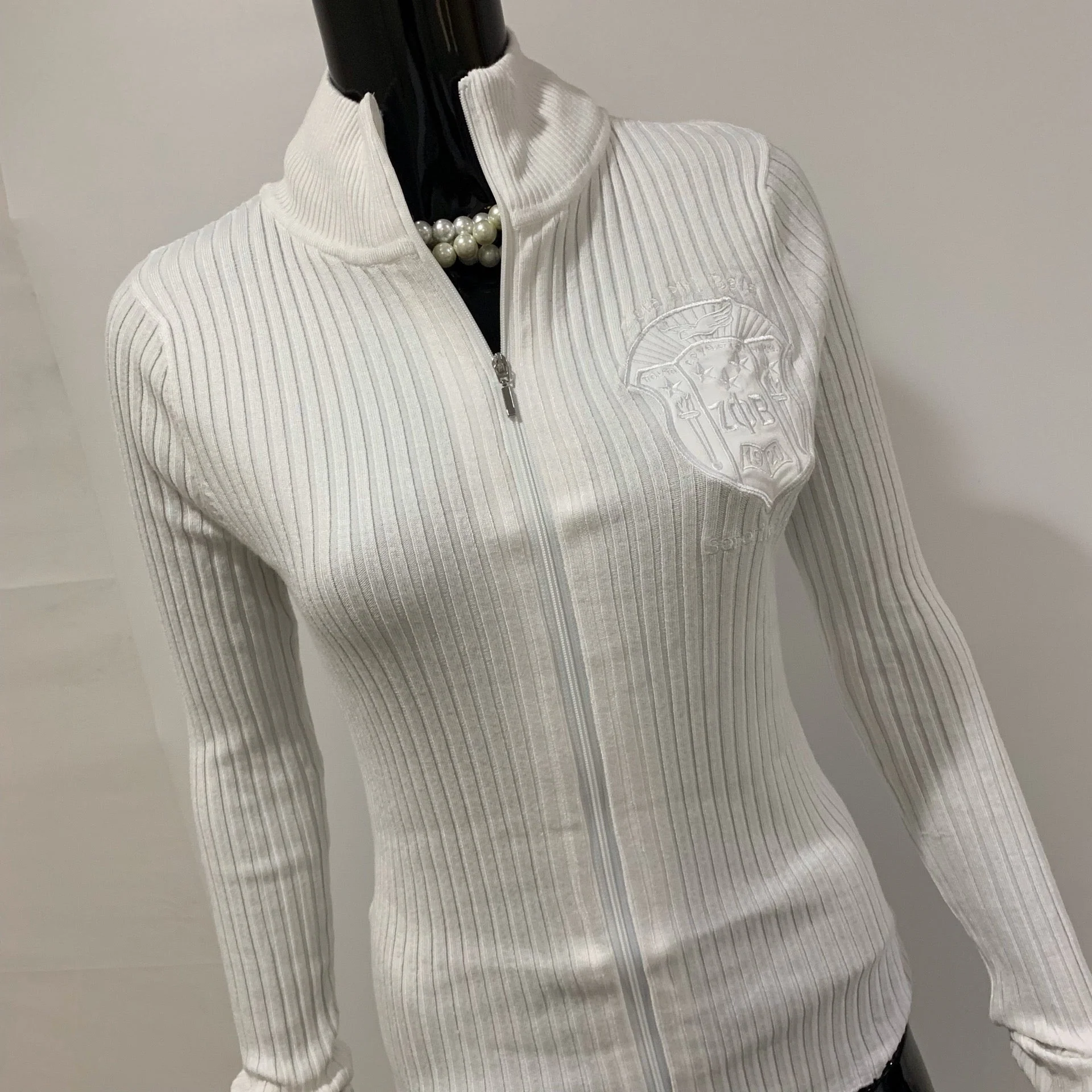 ΖΦΒ RIBBED ZIP SWEATER WHITE