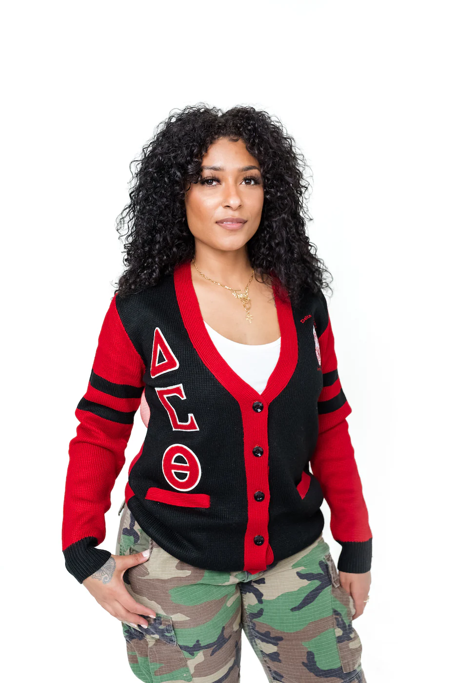 ΔΣΘ Tri Color Black Cardigan w/ Black Stripes