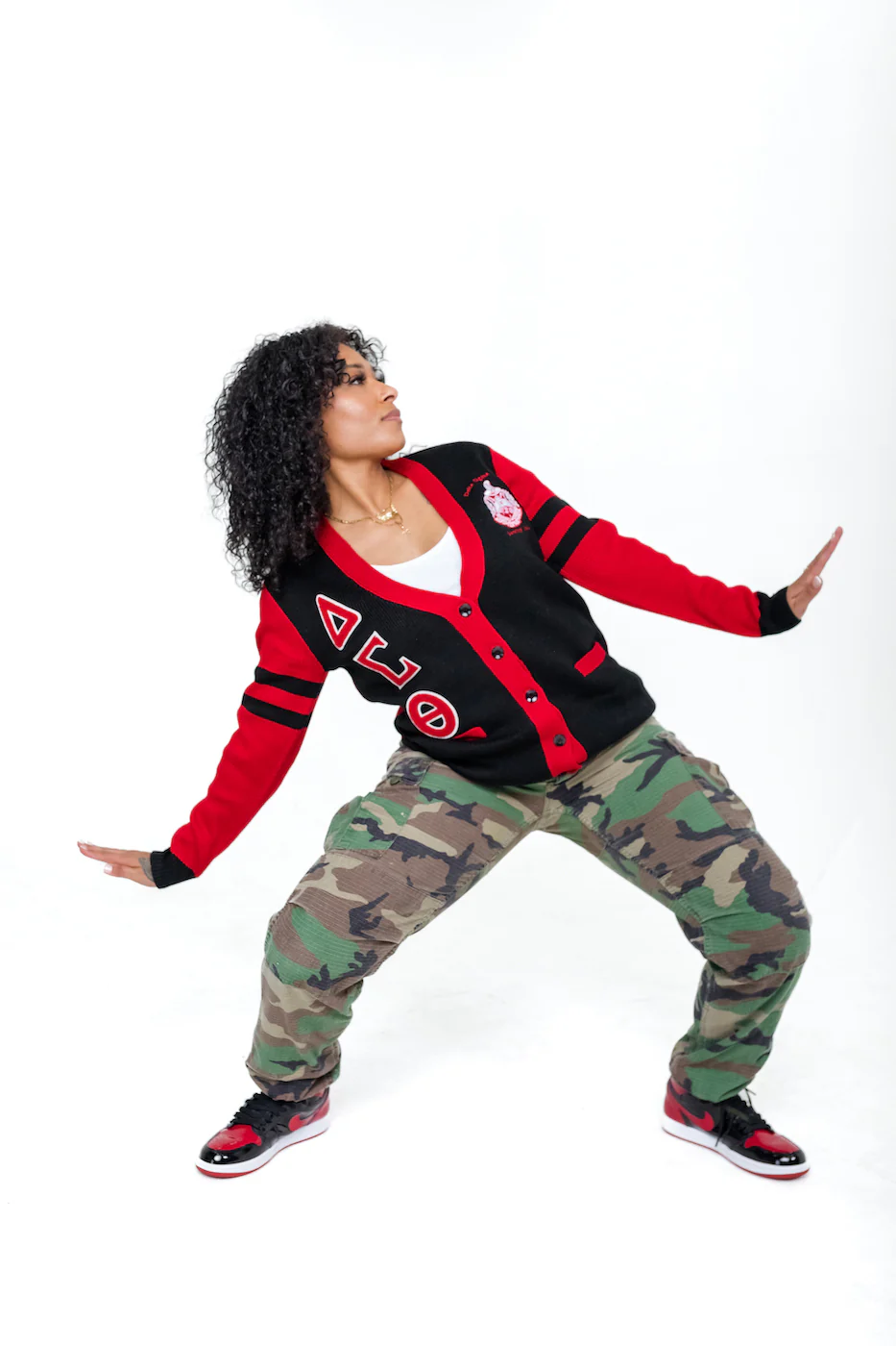 ΔΣΘ Tri Color Black Cardigan w/ Black Stripes - Image 2