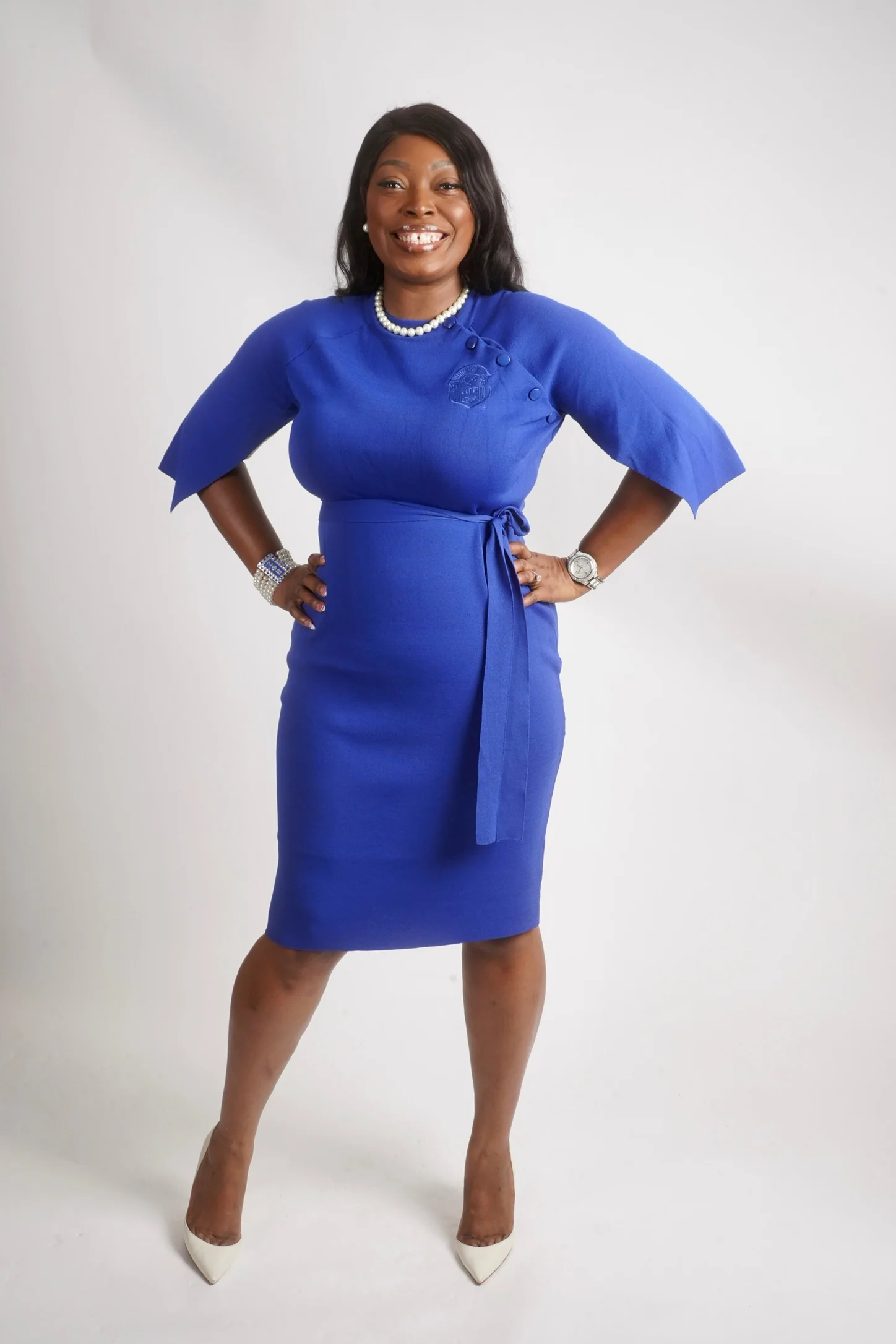ΖΦΒ Uninterrupted Blue Cape Sleeve Dress