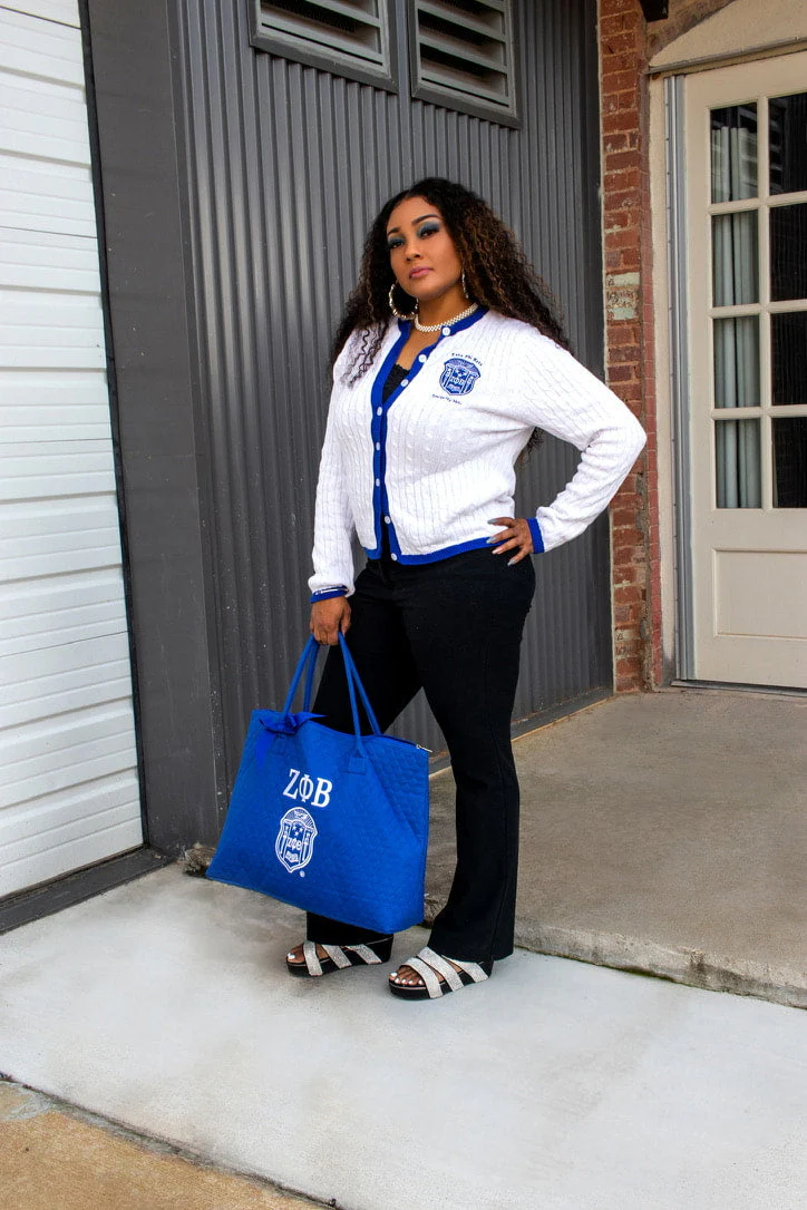 ΖΦΒ White/Blue Button Cable Sweater