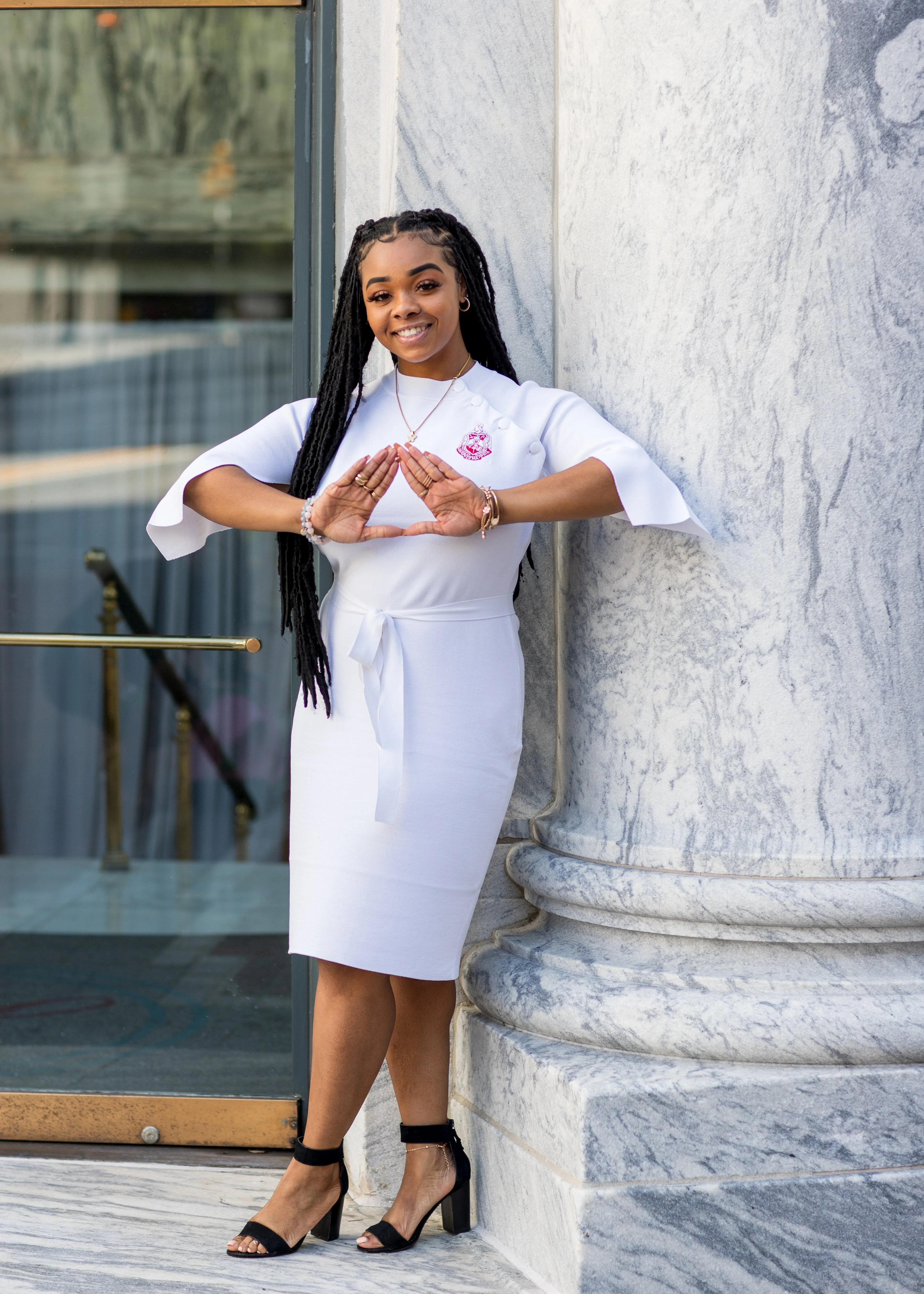ΔΣΘ White Cape Sleeve Dress