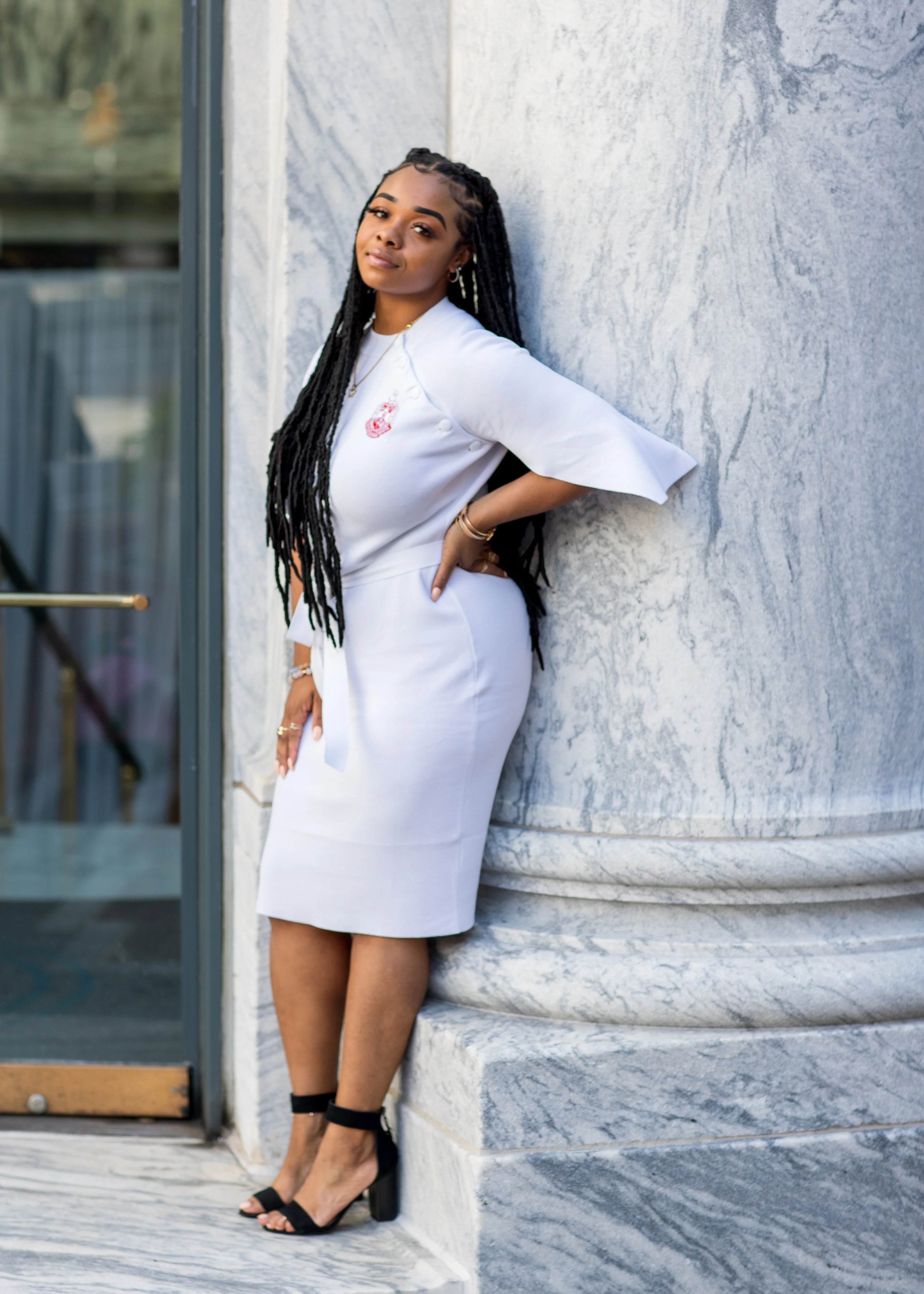 ΔΣΘ White Cape Sleeve Dress - Image 2