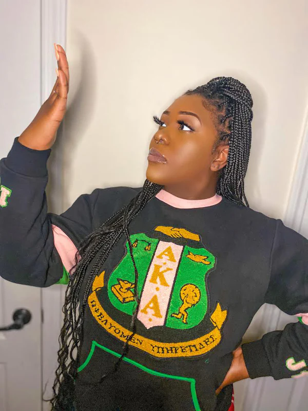 AKA Black/Pink Chenille Shield Crewneck