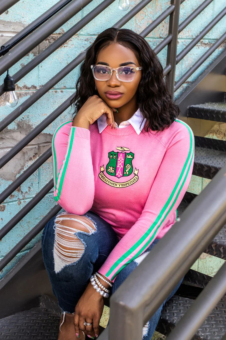 AKA Pink Center Crest Sweater