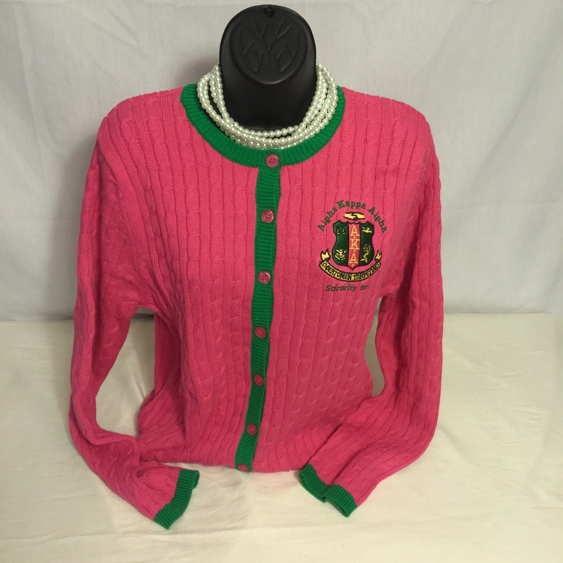 AKA Fuchsia/Green Button Cable Sweater
