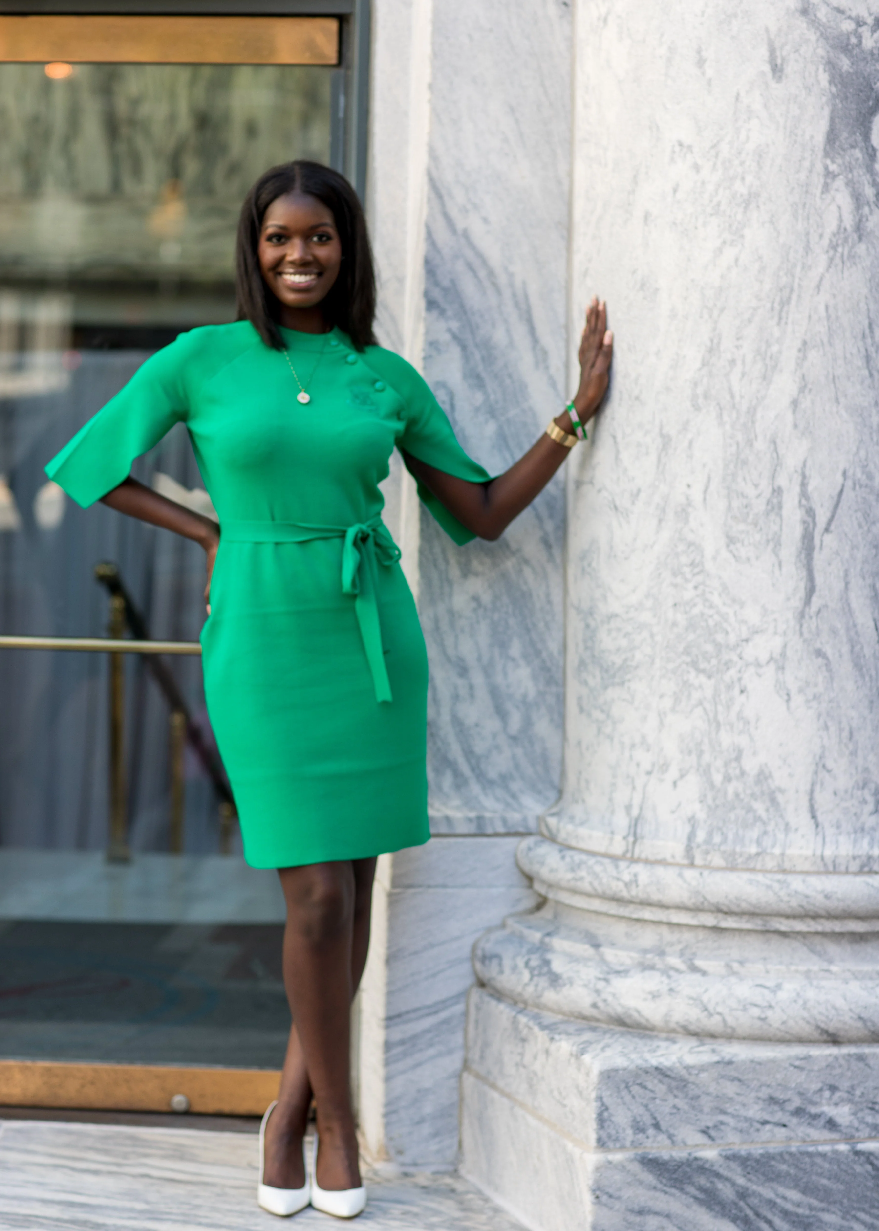 AKA Green Cape Sleeve Dress