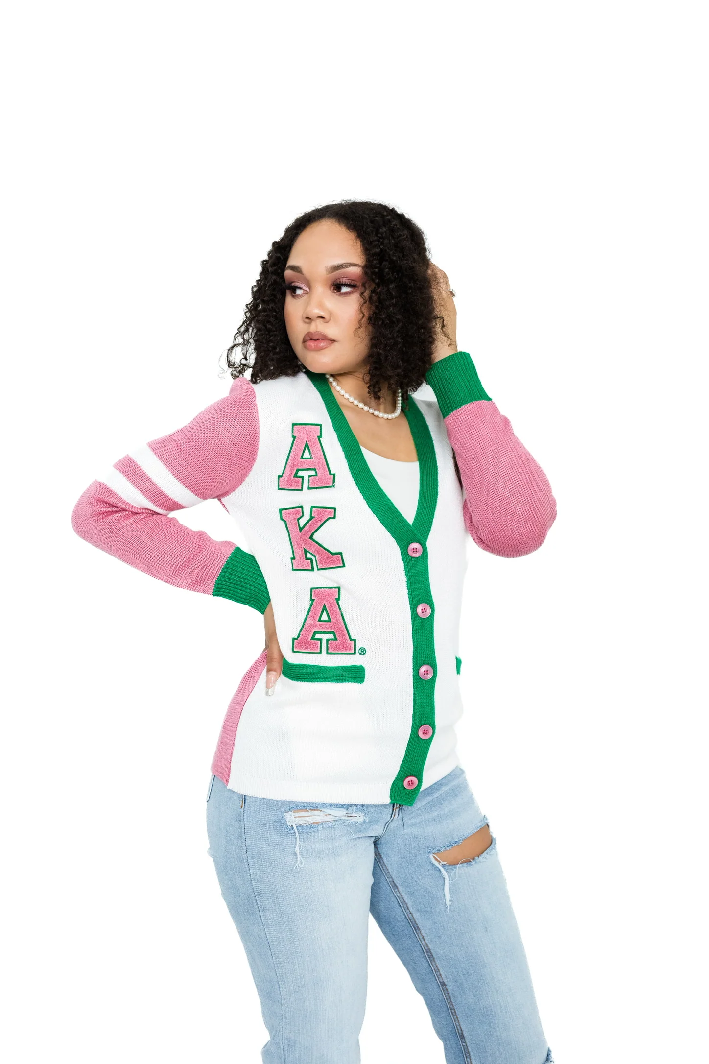 AKA White Tri Color Cardigan