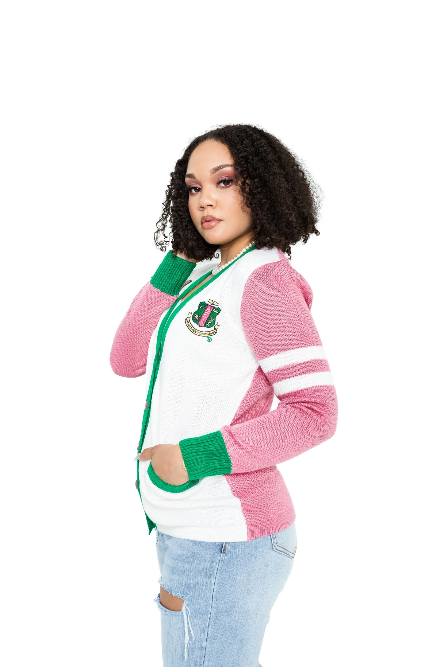 AKA White Tri Color Cardigan - Image 2