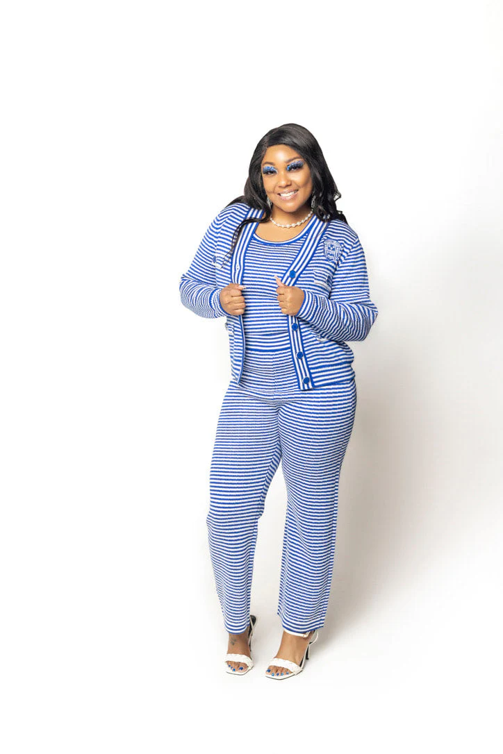 Blue Striped Knit Pants
