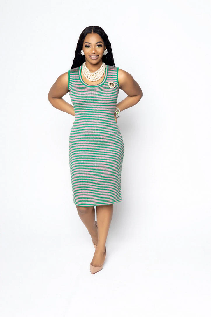 Green Striped Knit Dress